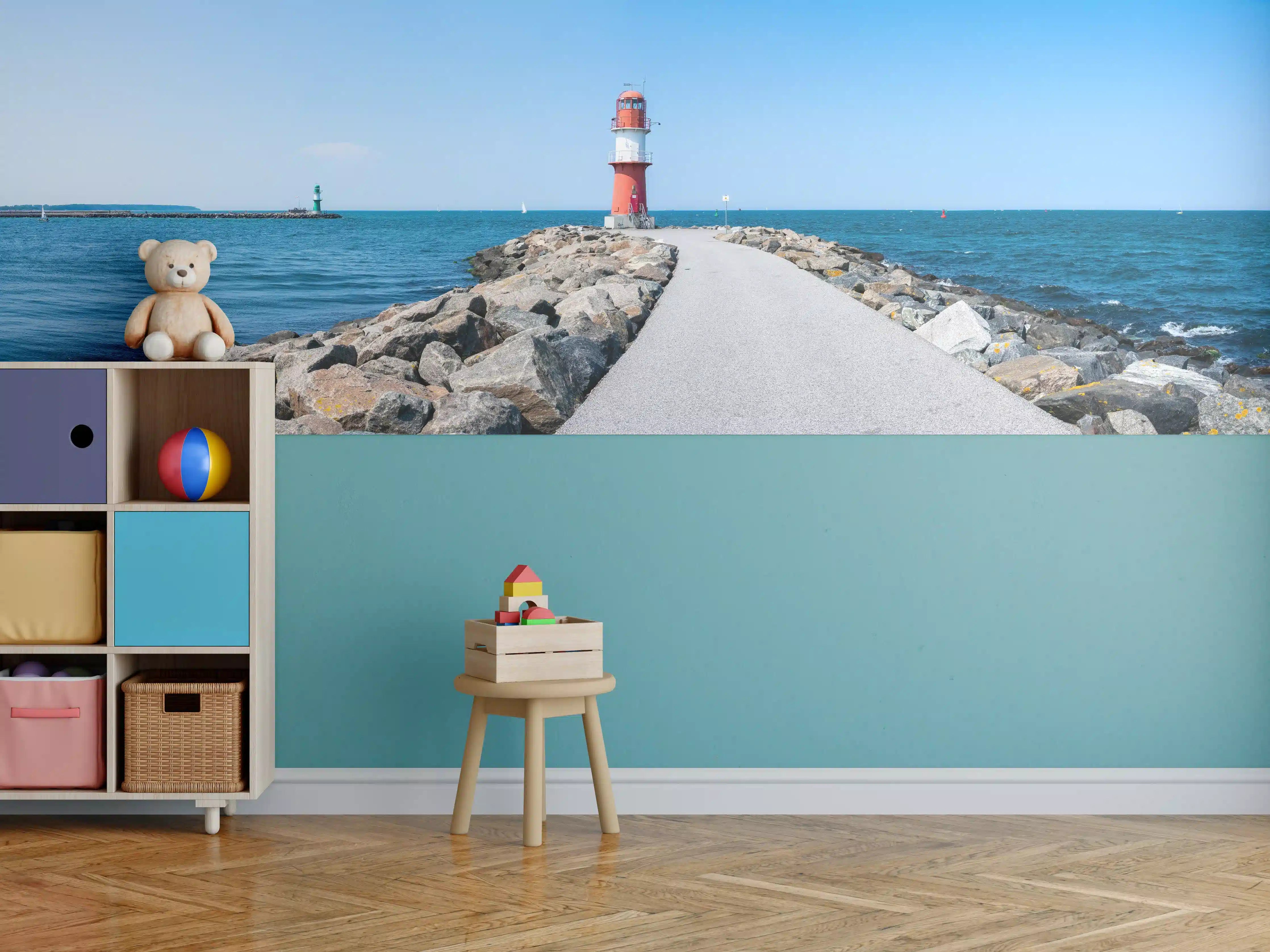 Kinderzimmer Wandgestaltung - Leuchtturm am Meer