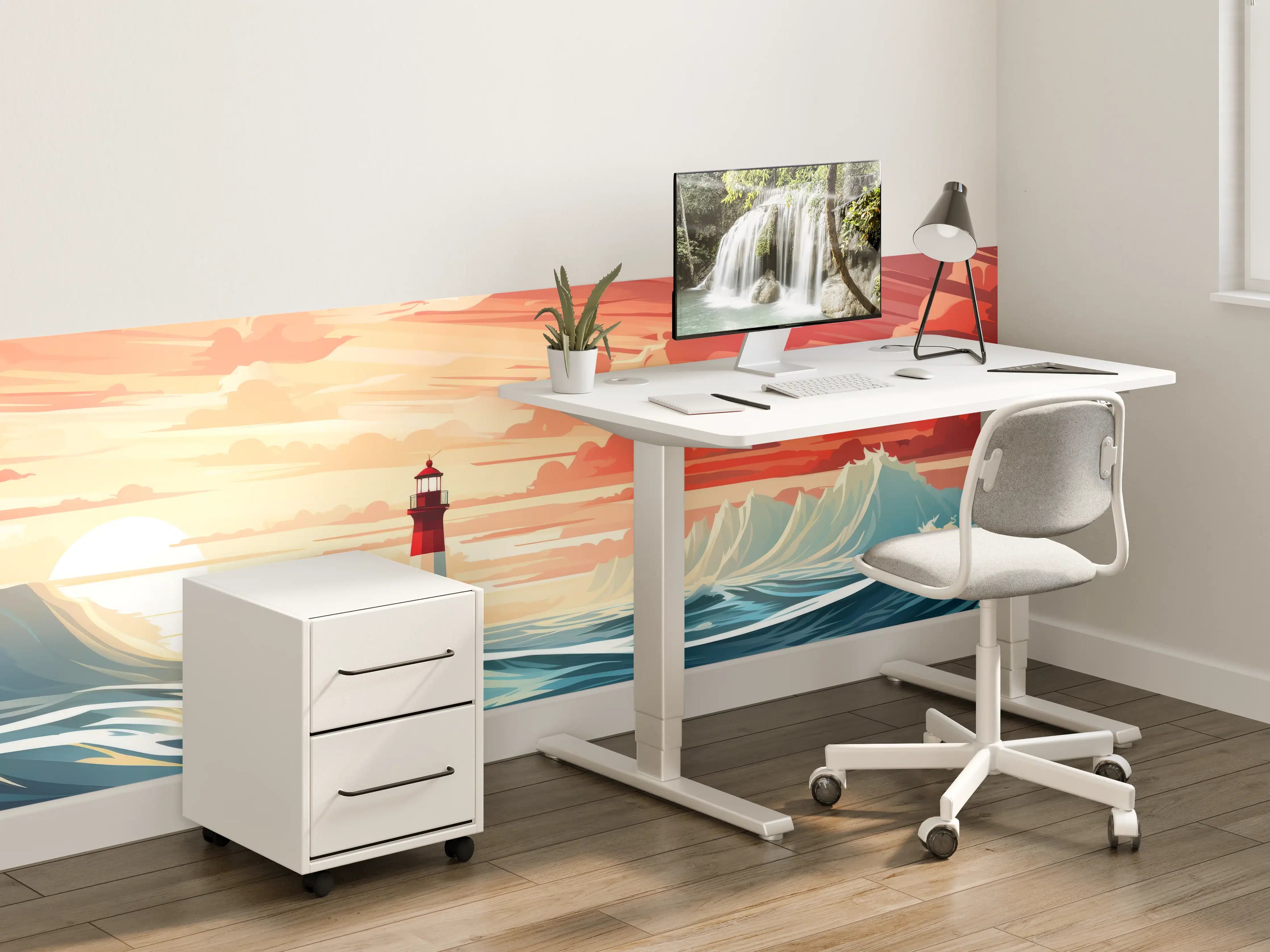 Kinderzimmer Wandgestaltung - Leuchtturm am Sonnenuntergang