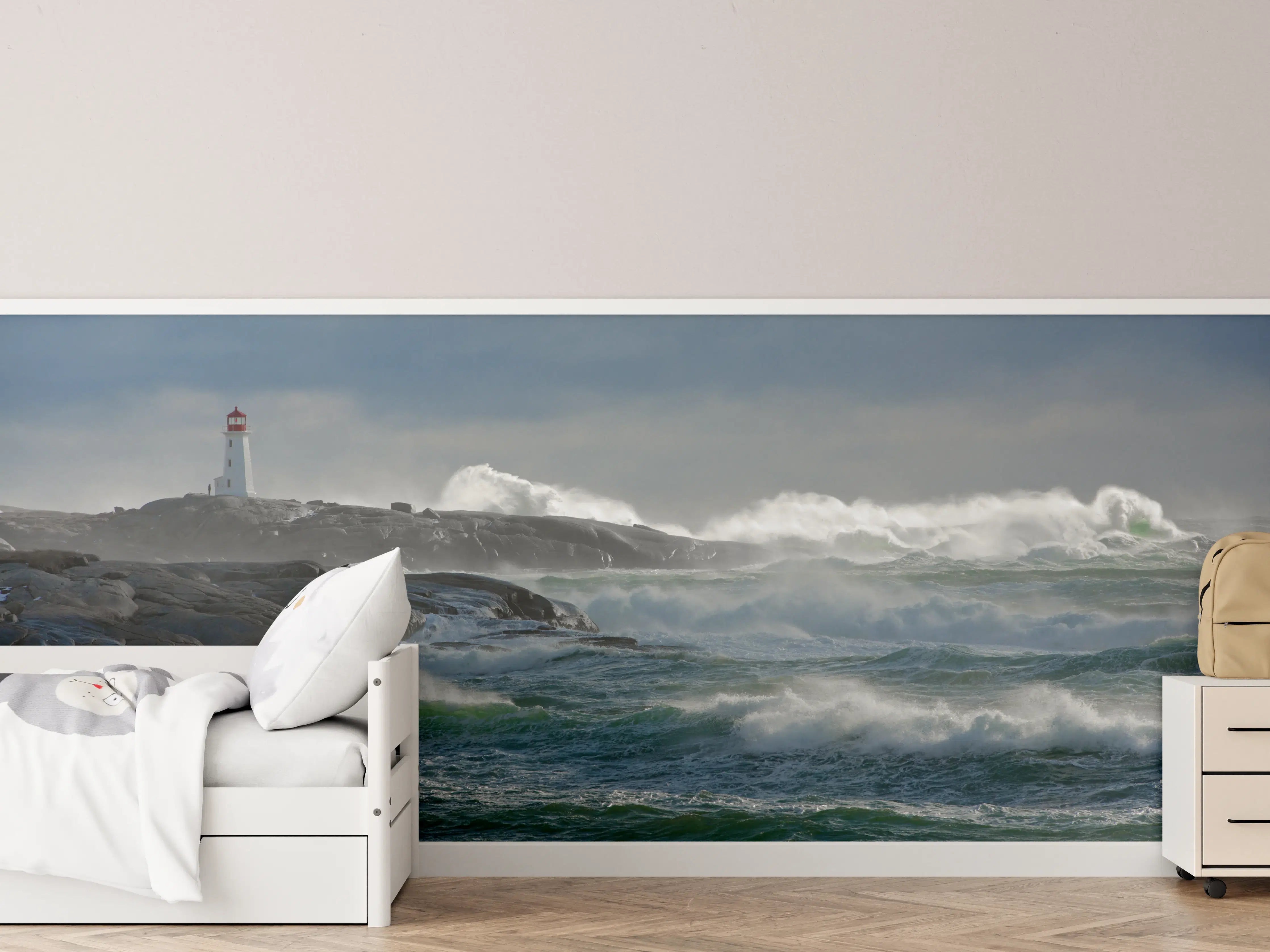 Kinderzimmer Wandgestaltung - Leuchtturm an stürmischer Küste