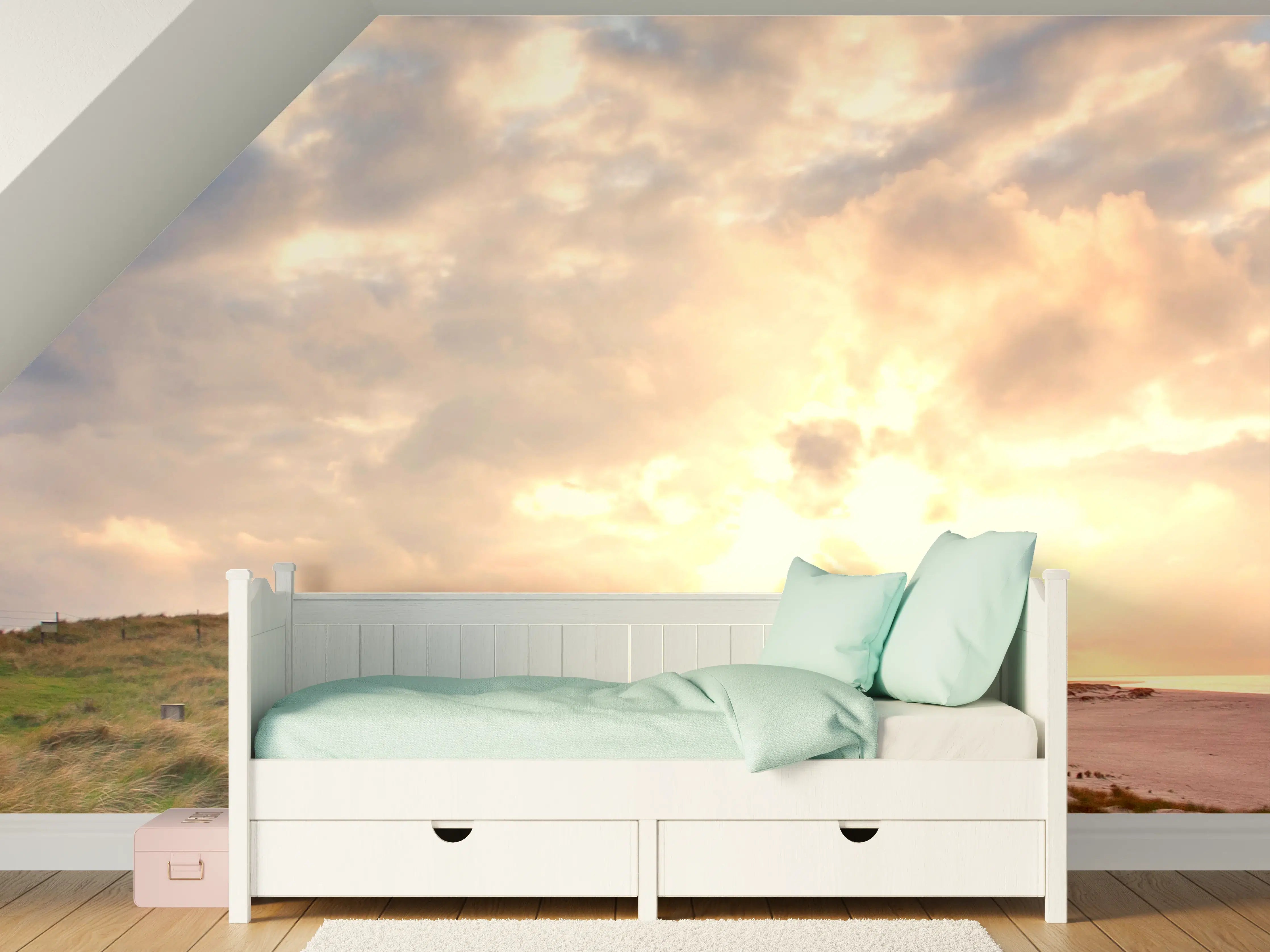 Kinderzimmer Wandgestaltung - Leuchtturm im grauen Dämmerlicht