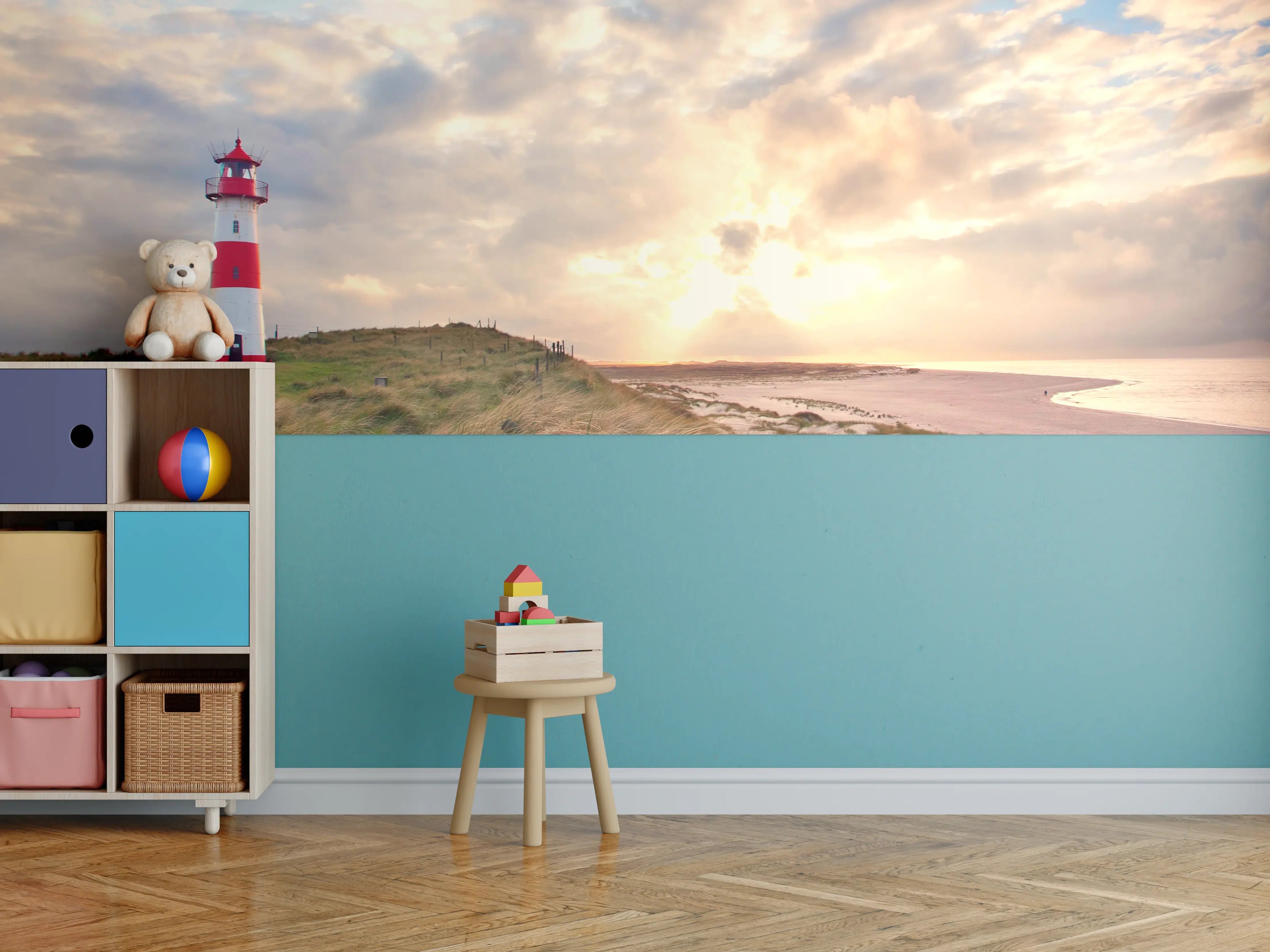 Kinderzimmer Wandgestaltung - Leuchtturm im grauen Dämmerlicht