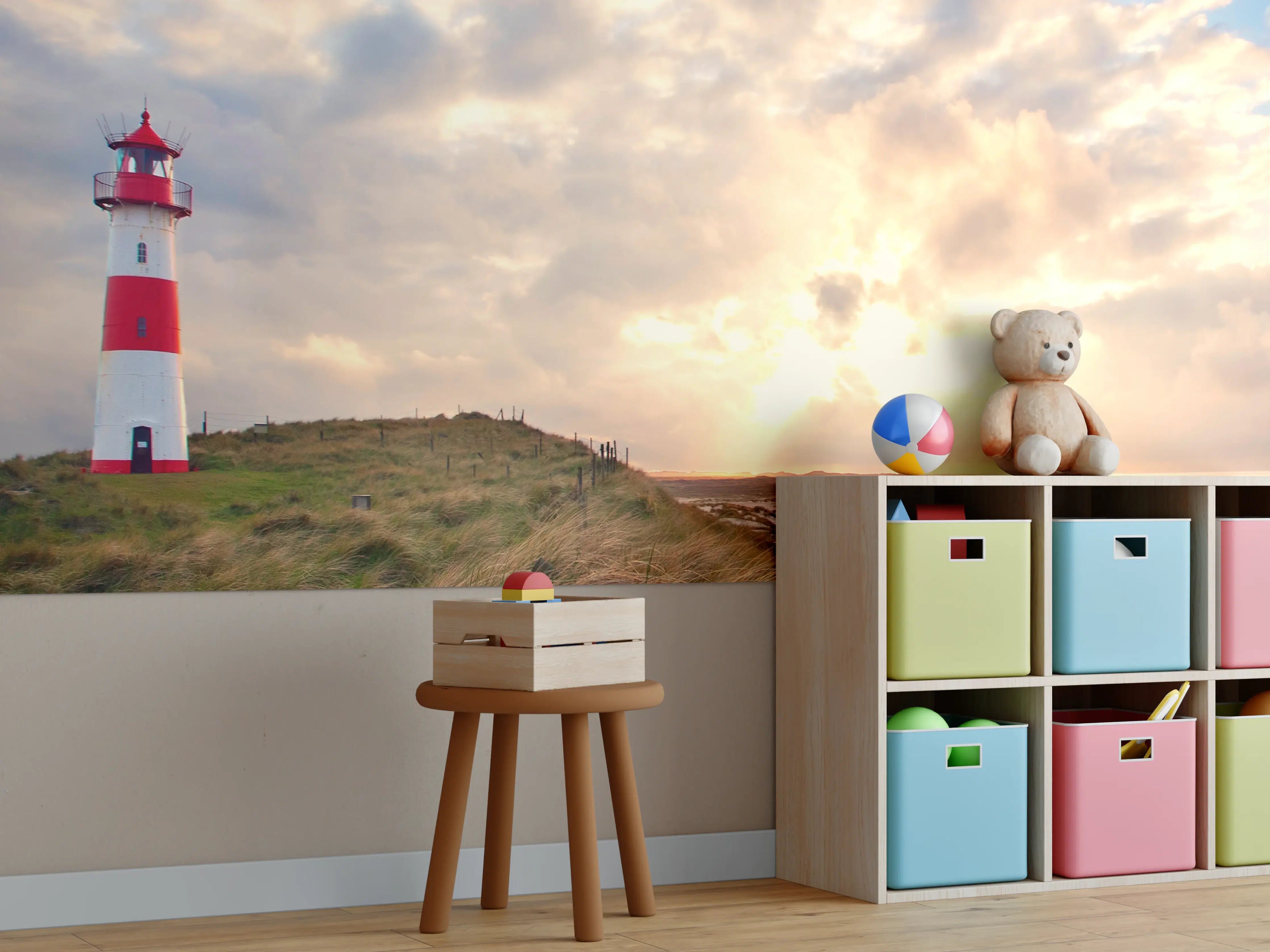 Kinderzimmer Wandgestaltung - Leuchtturm im grauen Dämmerlicht
