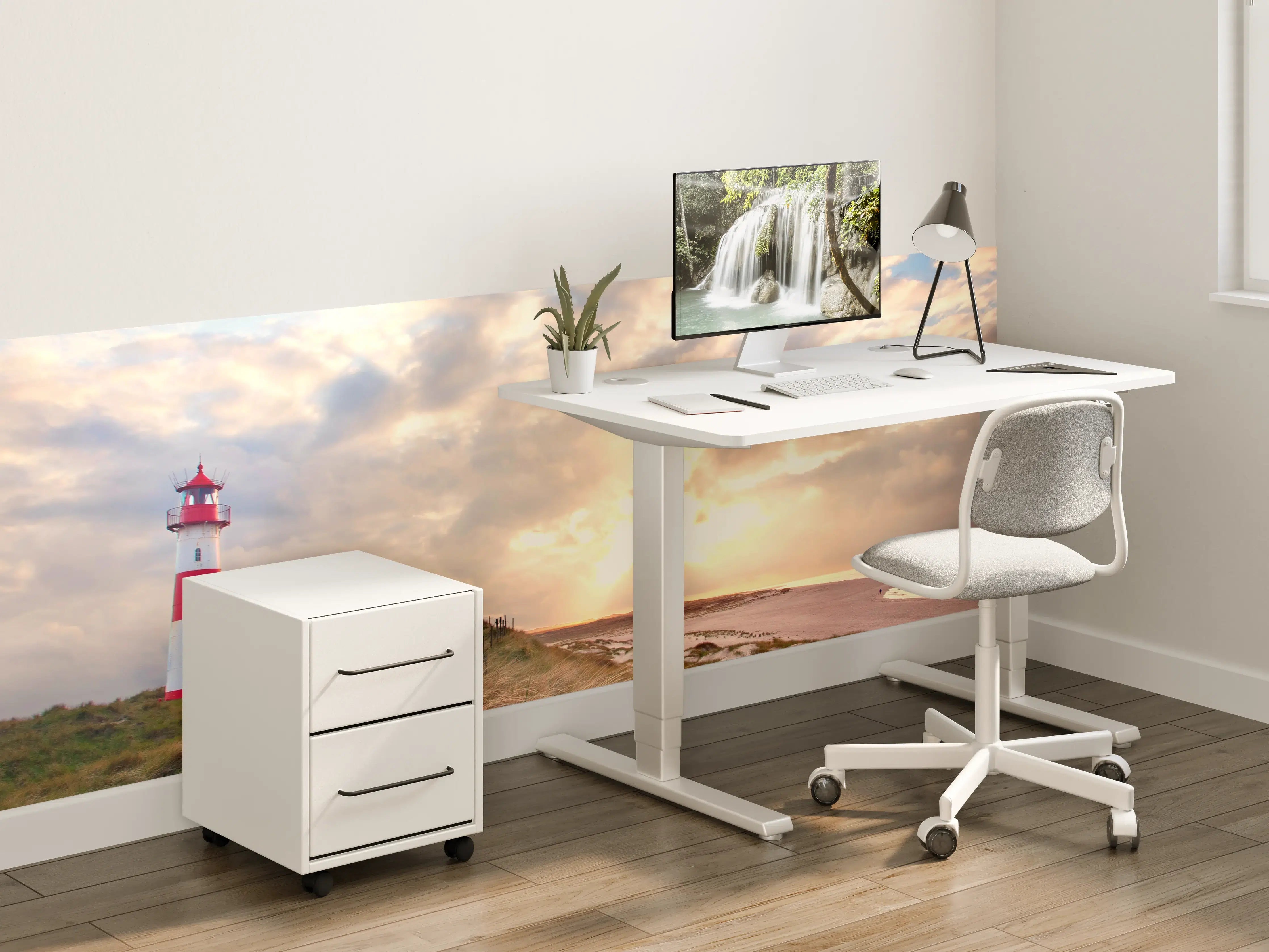 Kinderzimmer Wandgestaltung - Leuchtturm im grauen Dämmerlicht