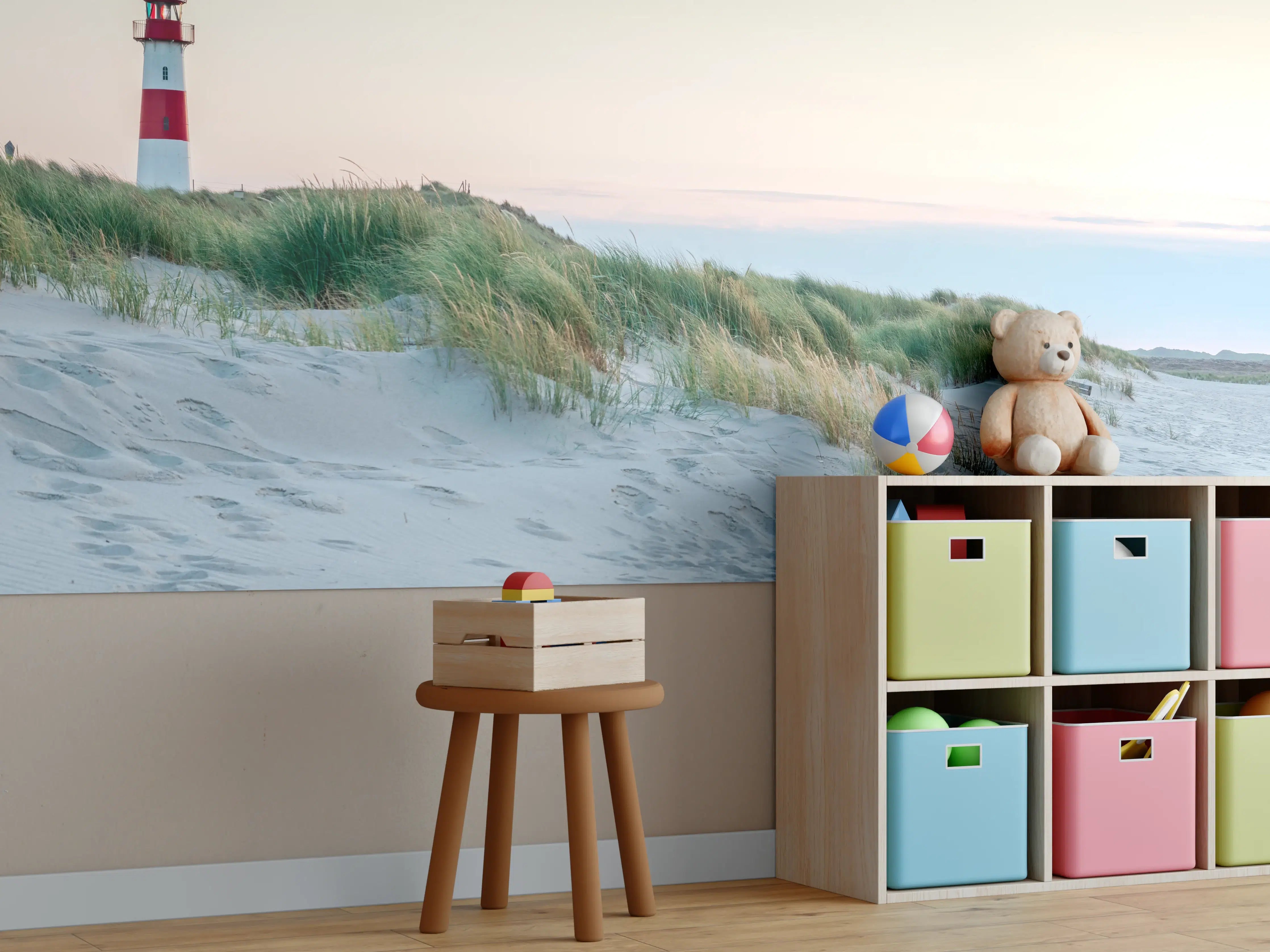 Kinderzimmer Wandgestaltung - Leuchtturm im idyllischen Küstenlandschaft