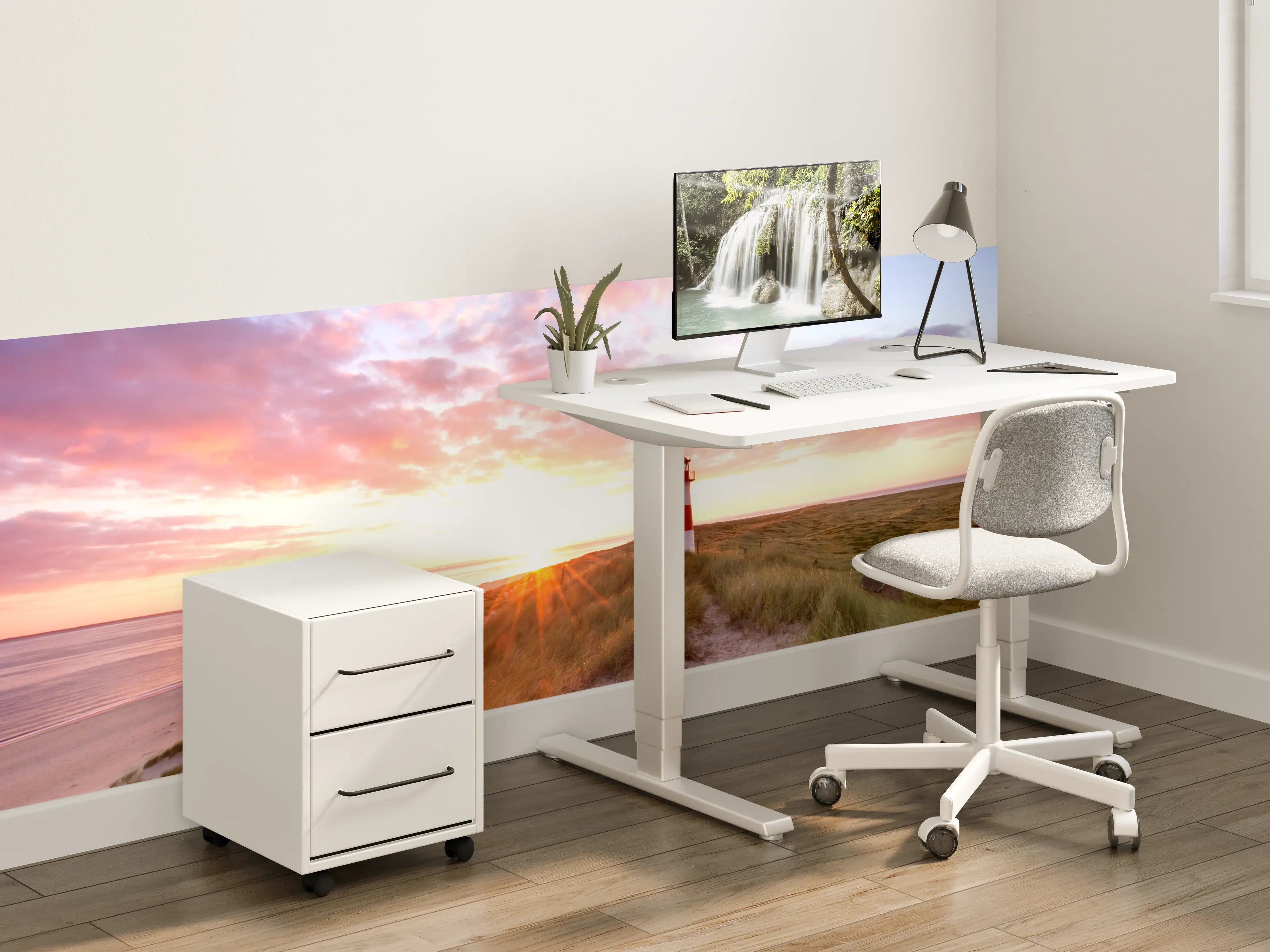 Kinderzimmer Wandgestaltung - Leuchtturm im silbernen Dämmerlicht