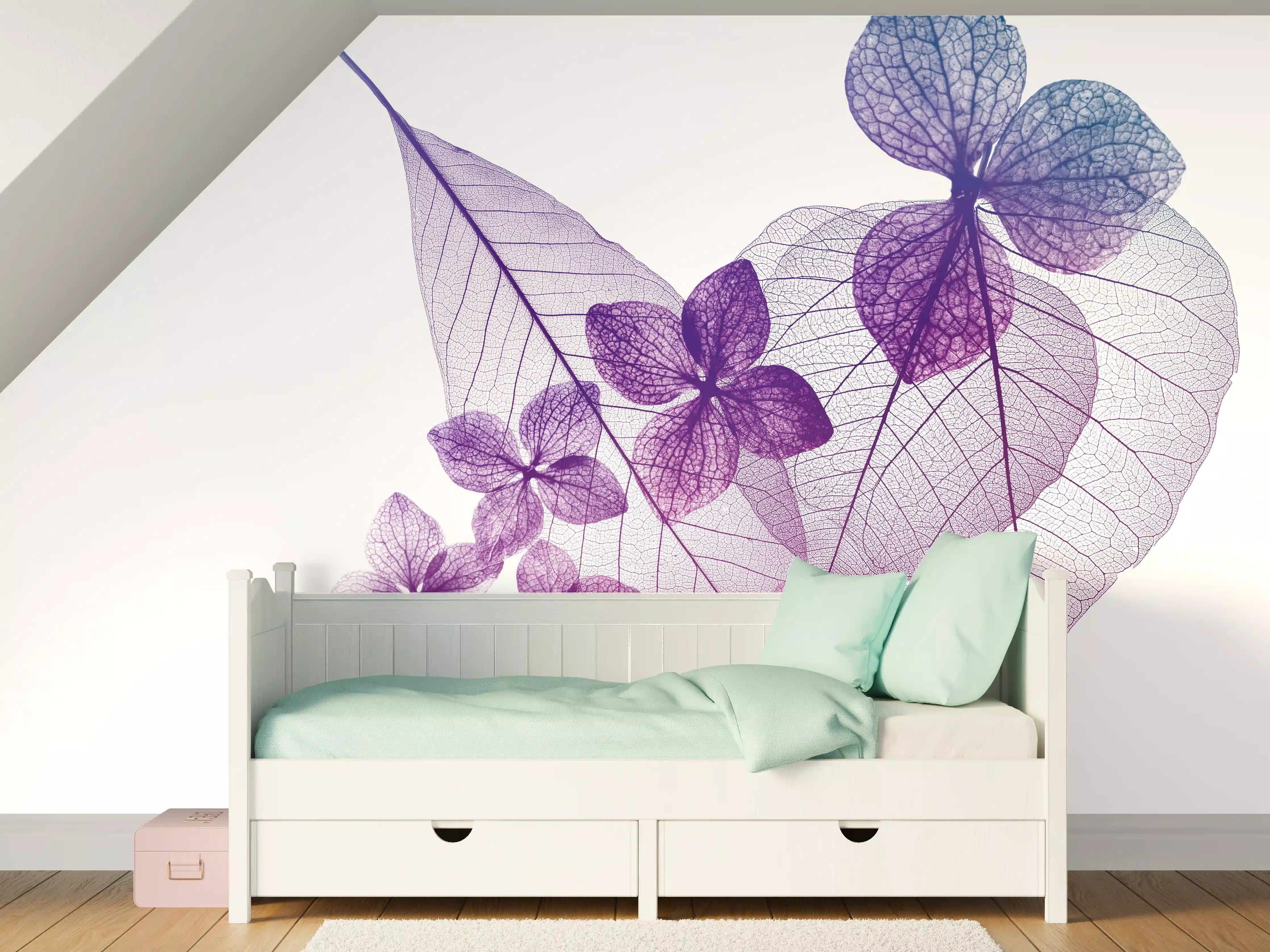 Kinderzimmer Wandgestaltung - Lila Blattmuster Textur Makro