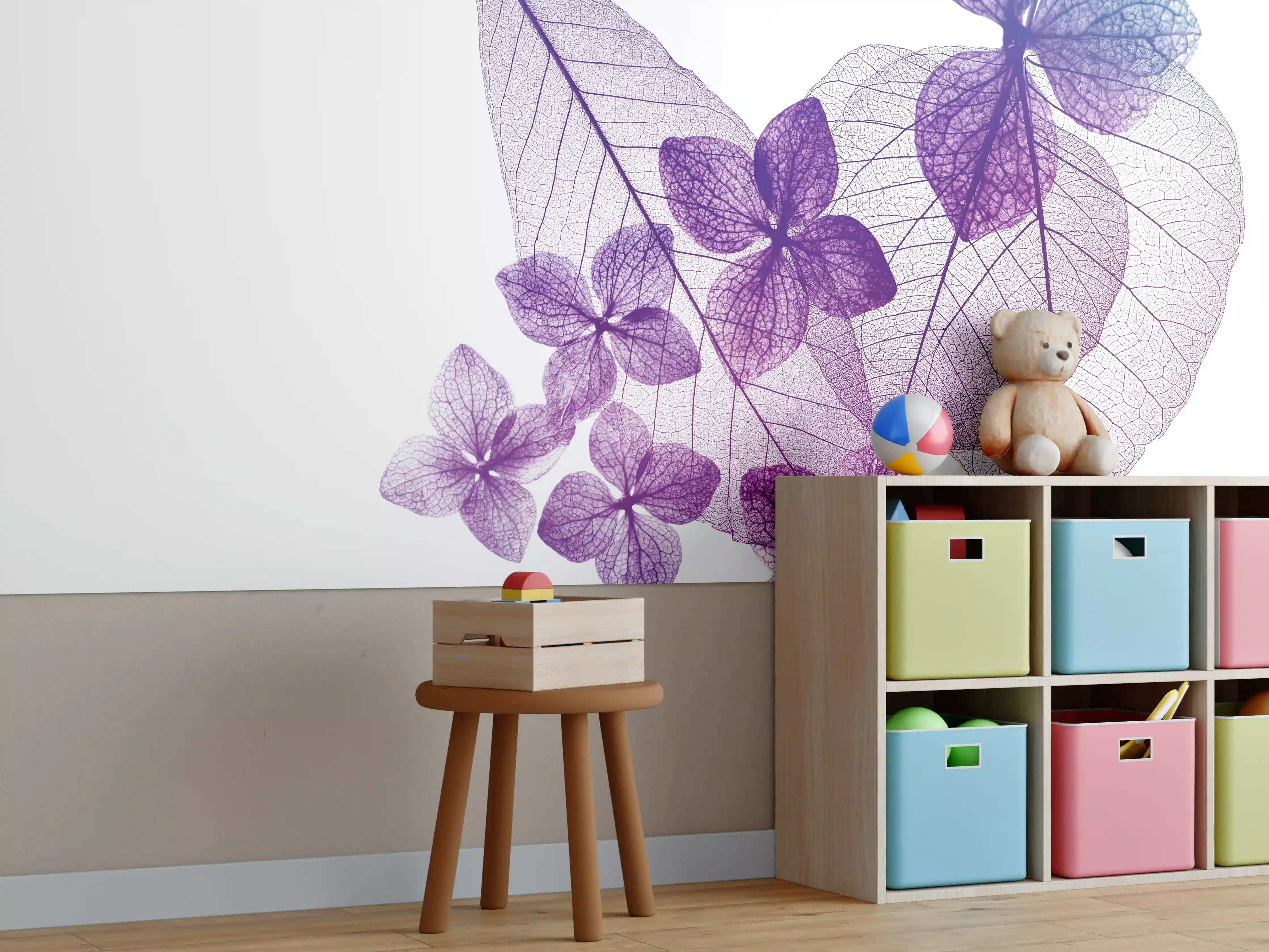 Kinderzimmer Wandgestaltung - Lila Blattmuster Textur Makro