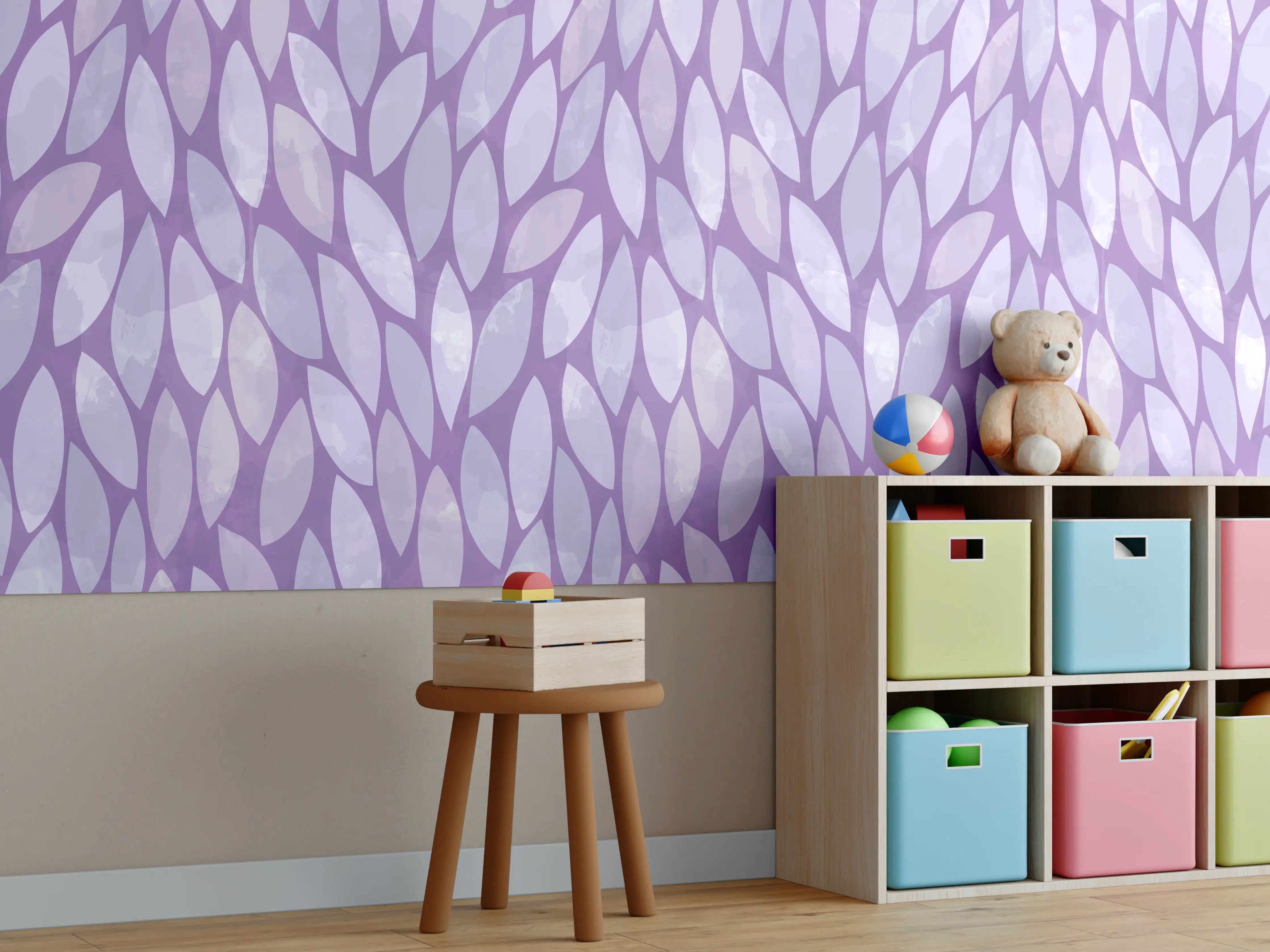 Kinderzimmer Wandgestaltung - Lila Blumenmuster mit zartem Farbverlauf