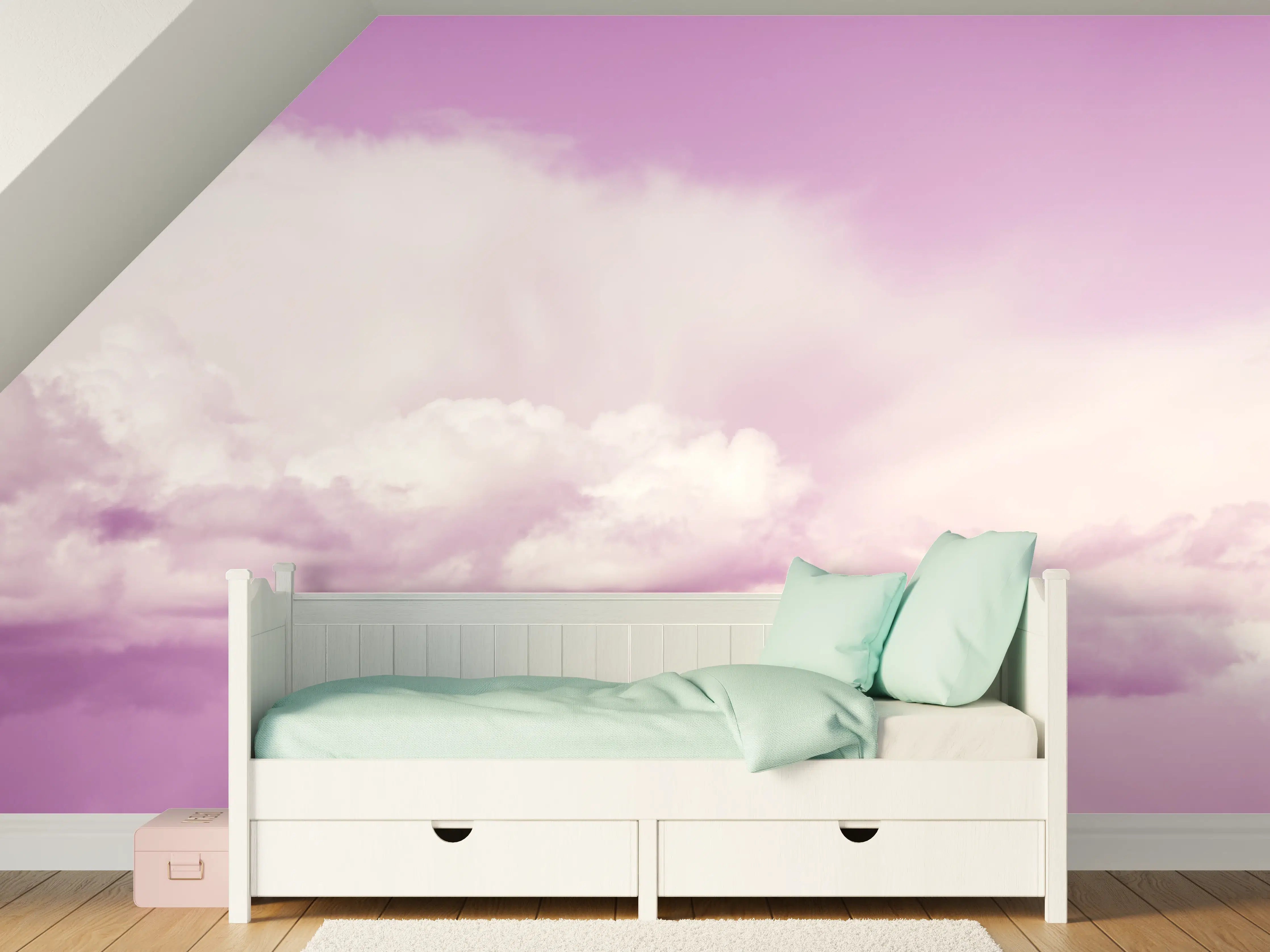 Kinderzimmer Wandgestaltung - Lila Himmel über Wolken