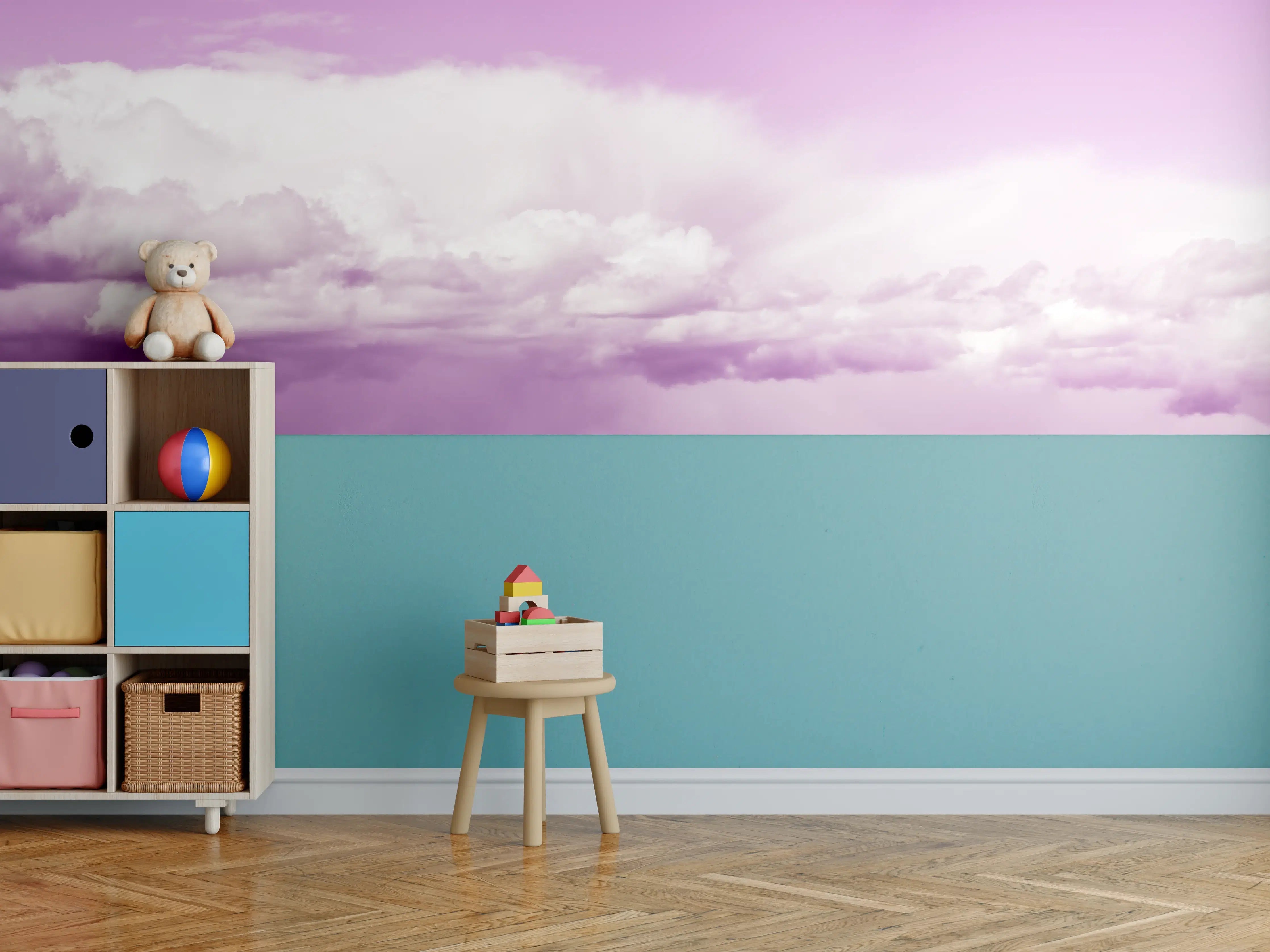 Kinderzimmer Wandgestaltung - Lila Himmel über Wolken