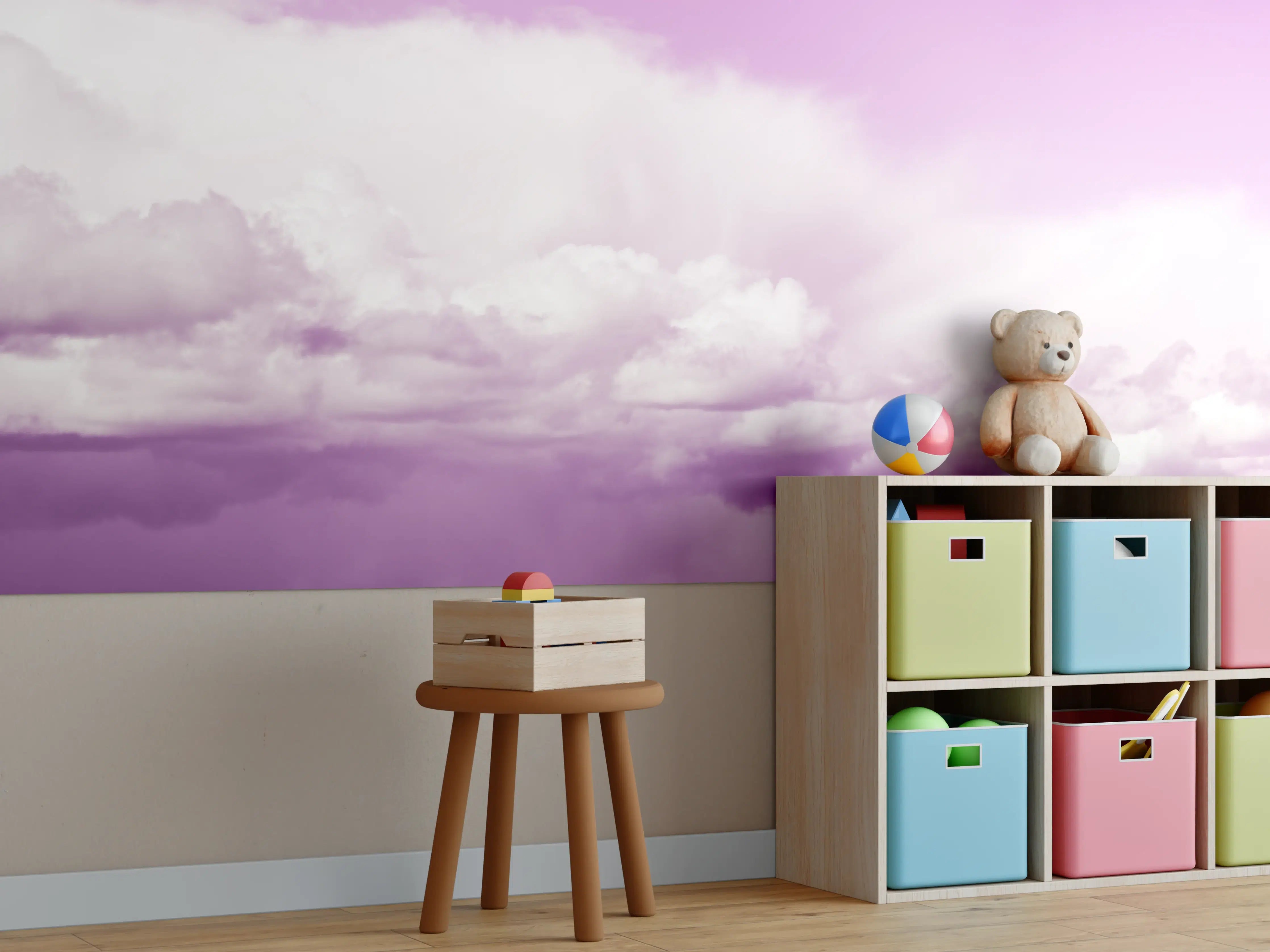 Kinderzimmer Wandgestaltung - Lila Himmel über Wolken