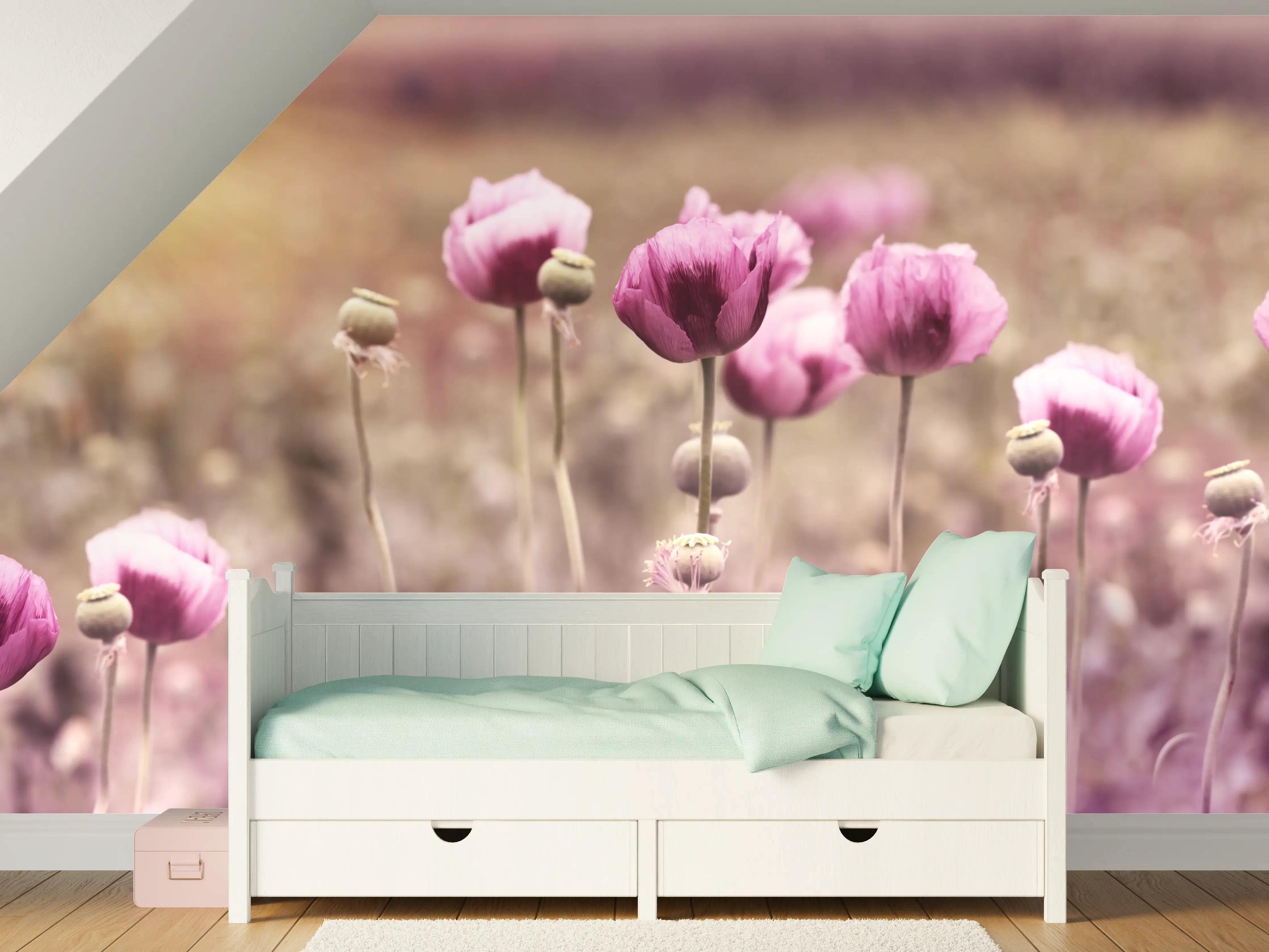 Kinderzimmer Wandgestaltung - Lila Mohnblume