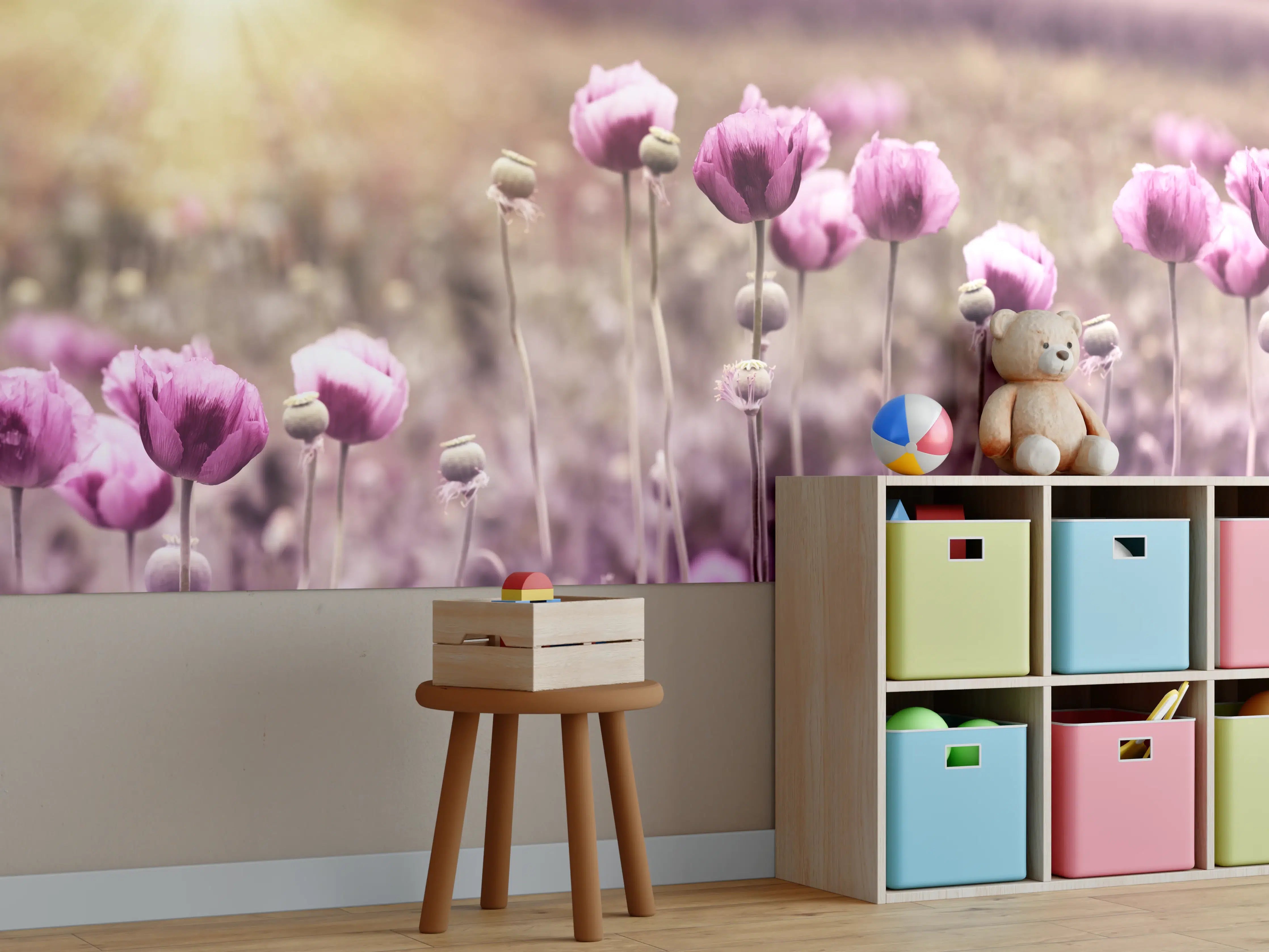 Kinderzimmer Wandgestaltung - Lila Mohnblume
