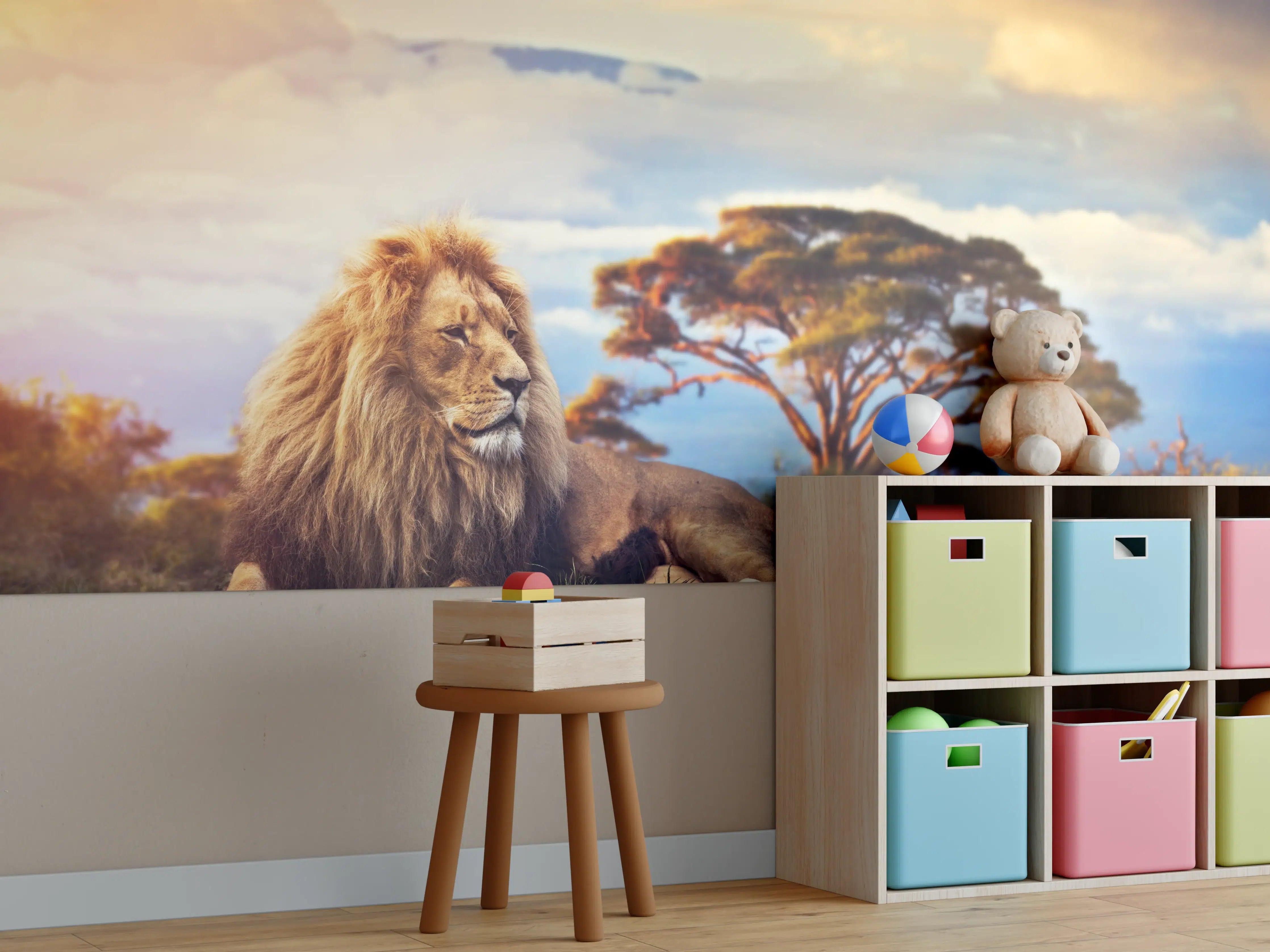 Kinderzimmer Wandgestaltung - Löwe bei Sonnenuntergang