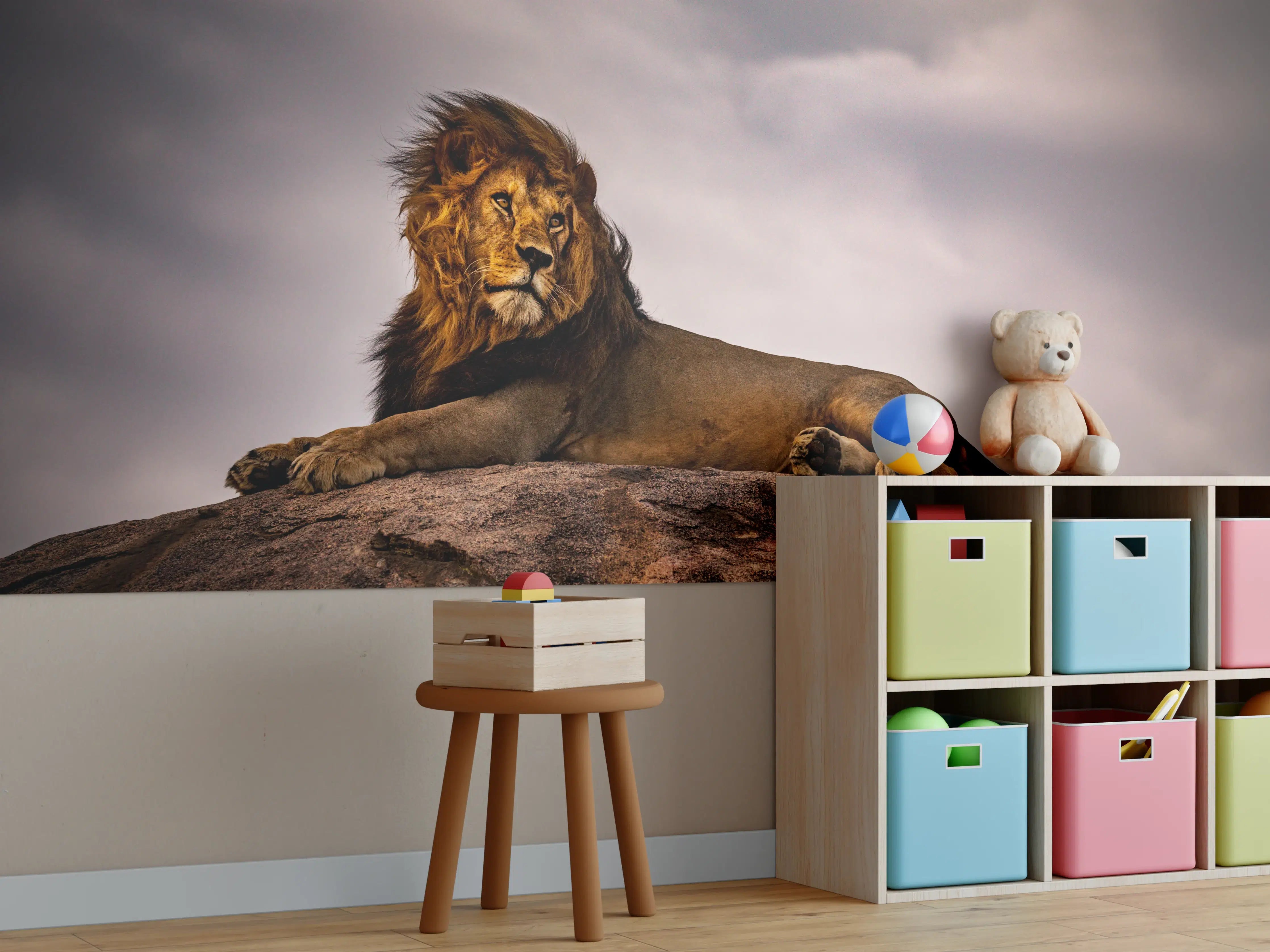 Kinderzimmer Wandgestaltung - Löwe vor dunklem Himmel