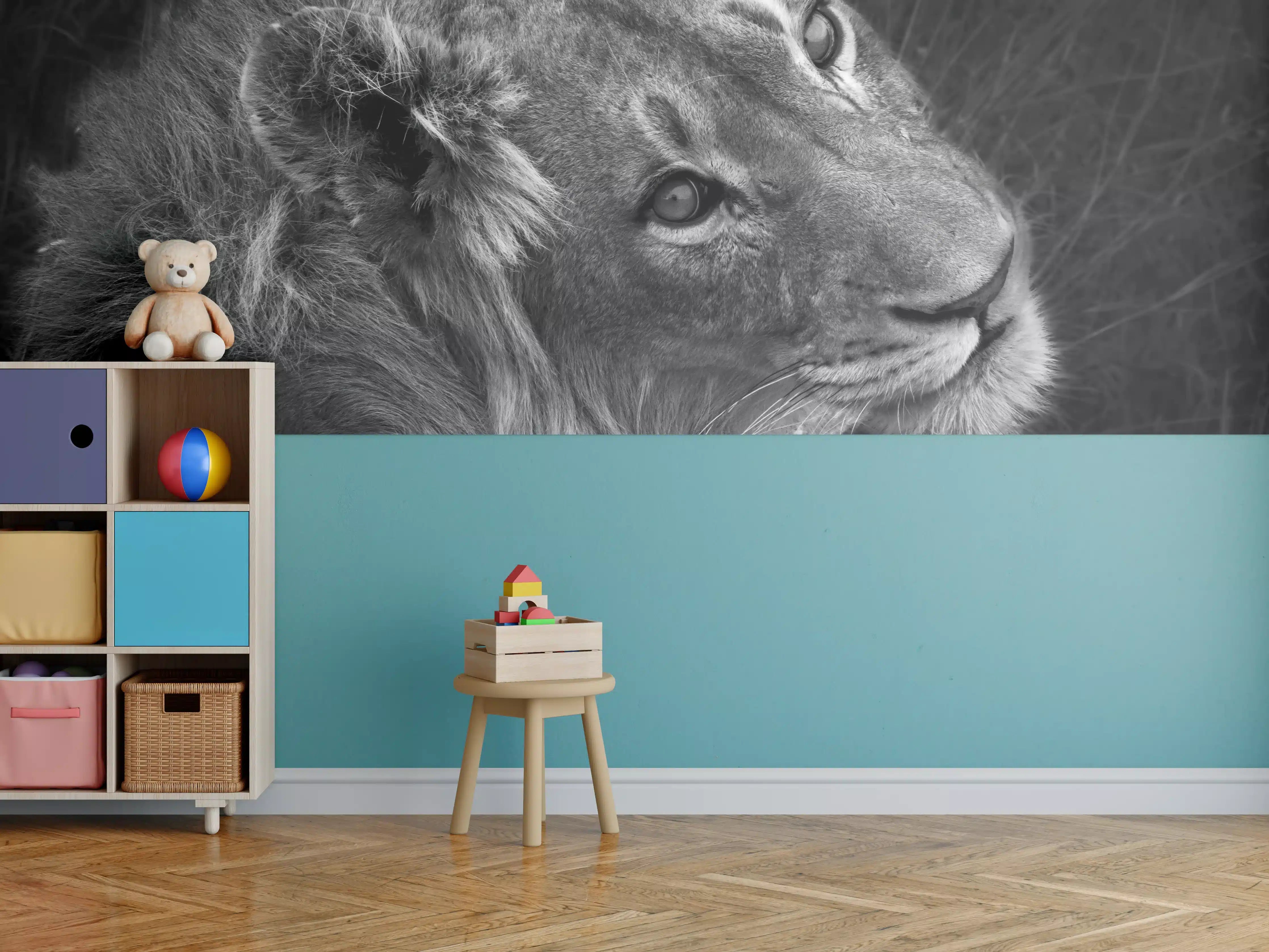 Kinderzimmer Wandgestaltung - Löwen Portrait - Schwarz-weiß