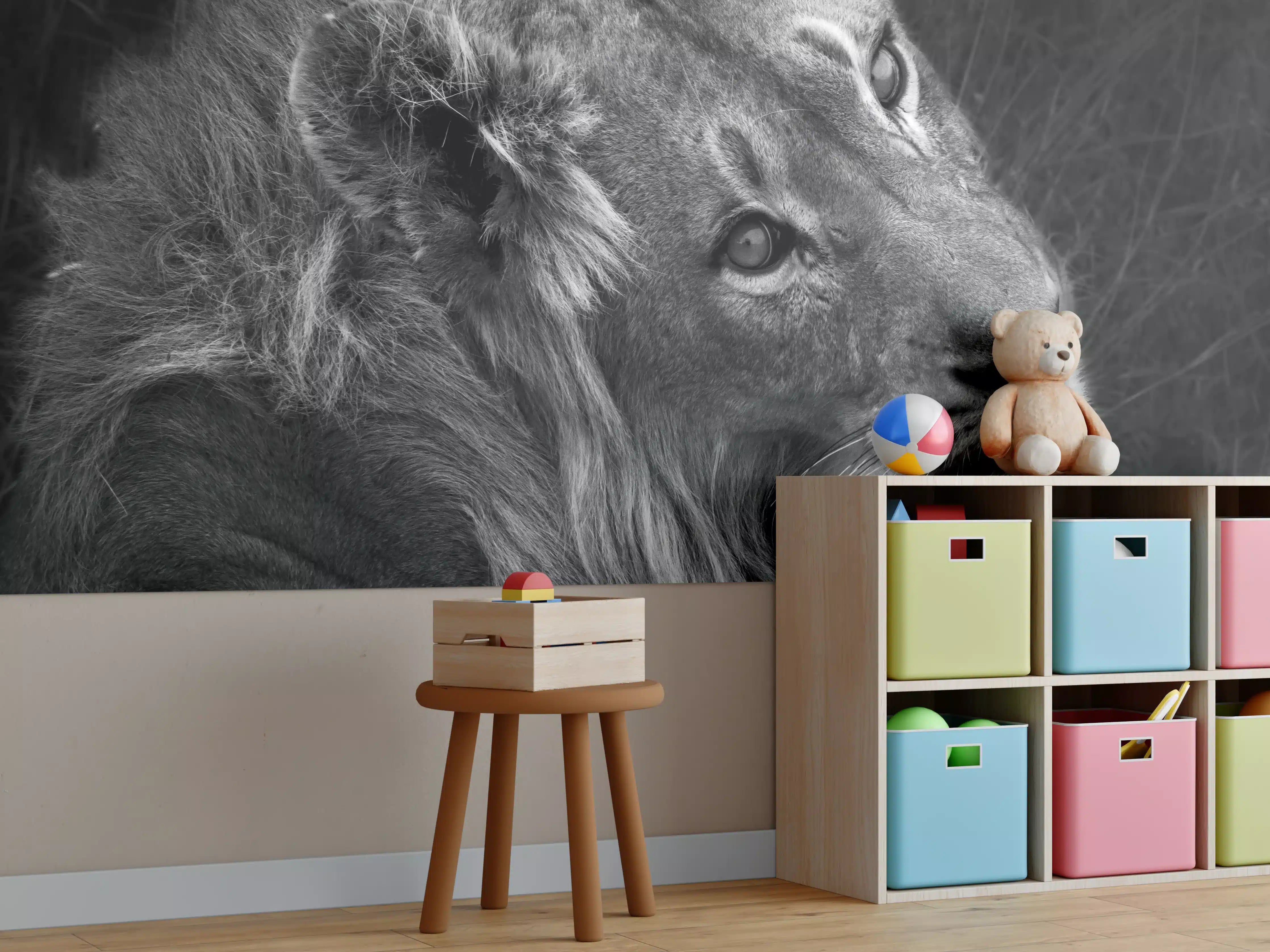 Kinderzimmer Wandgestaltung - Löwen Portrait - Schwarz-weiß