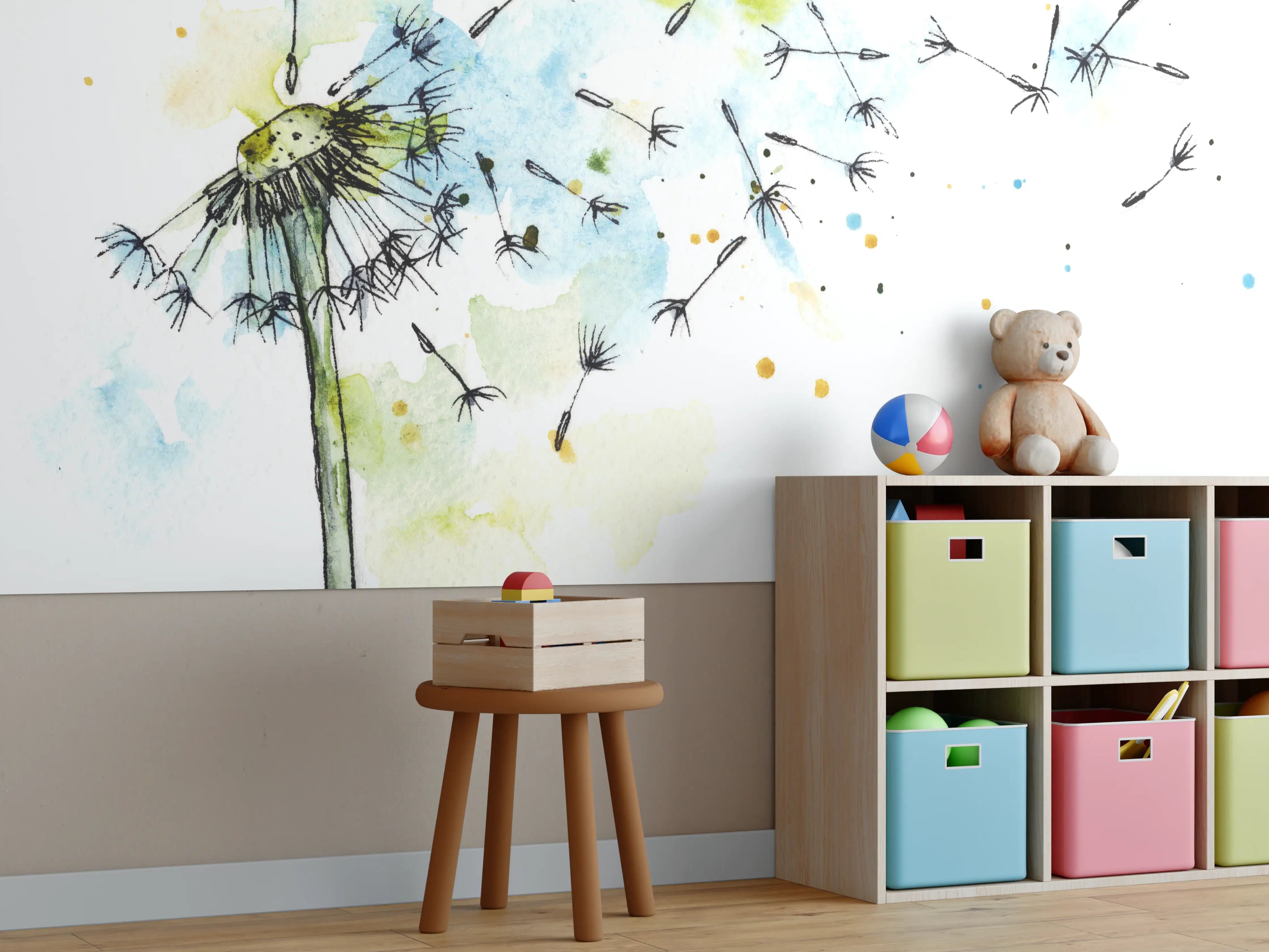 Kinderzimmer Wandgestaltung - Löwenzahn Aquarell