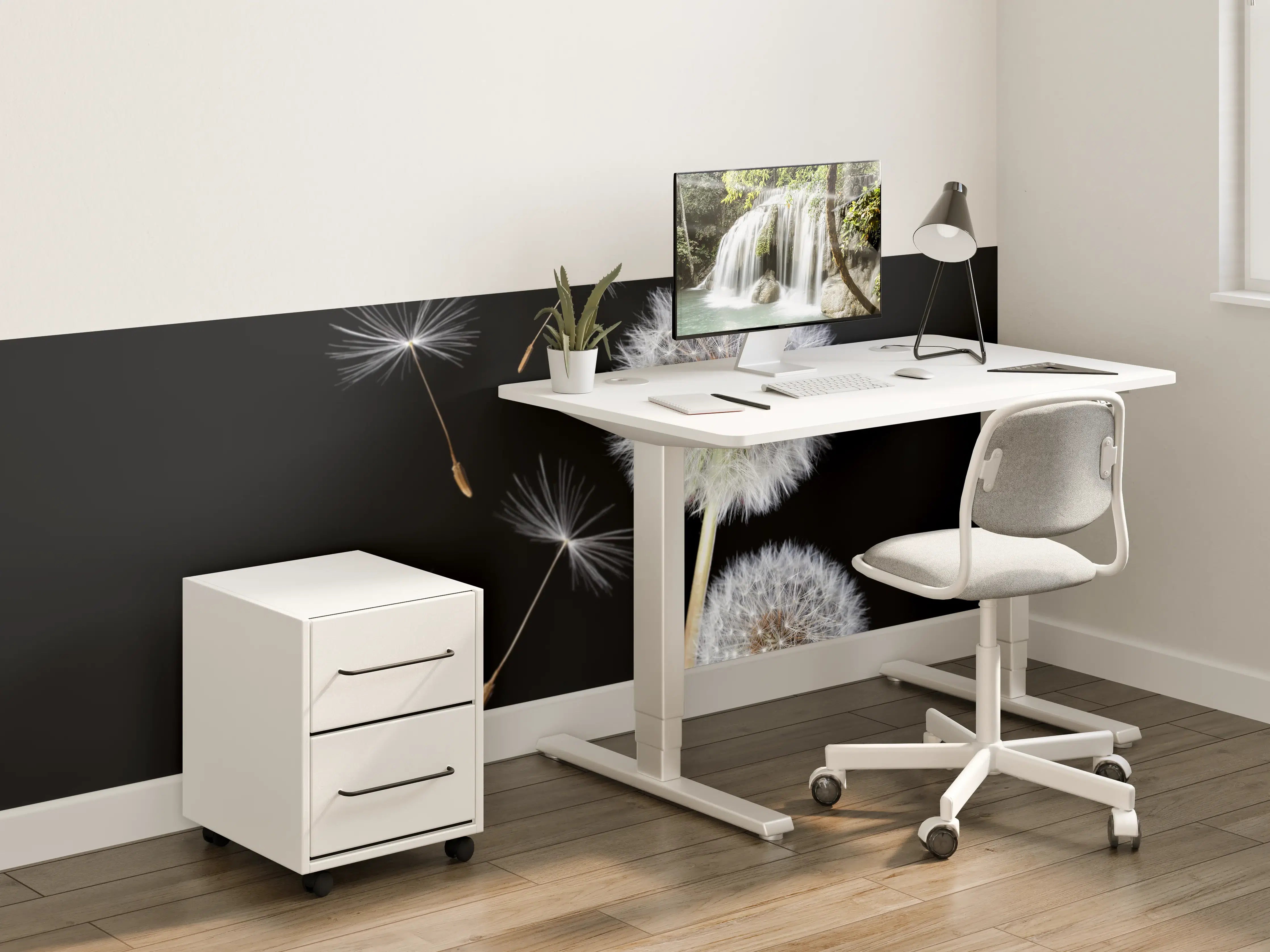 Kinderzimmer Wandgestaltung - Löwenzahn auf schwarzem Hintergrund