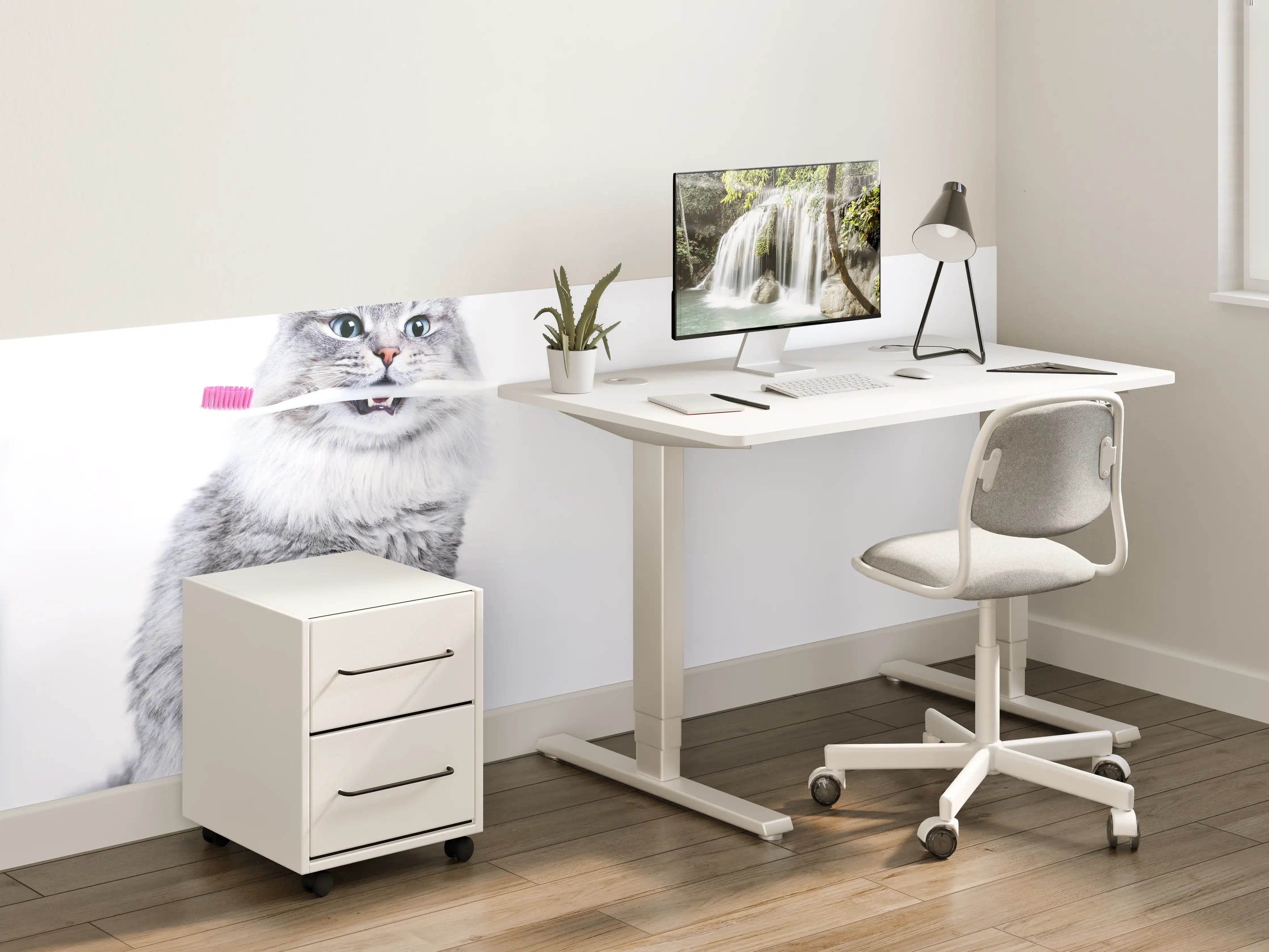 Kinderzimmer Wandgestaltung - Lustige Katze mit Zahnbürste