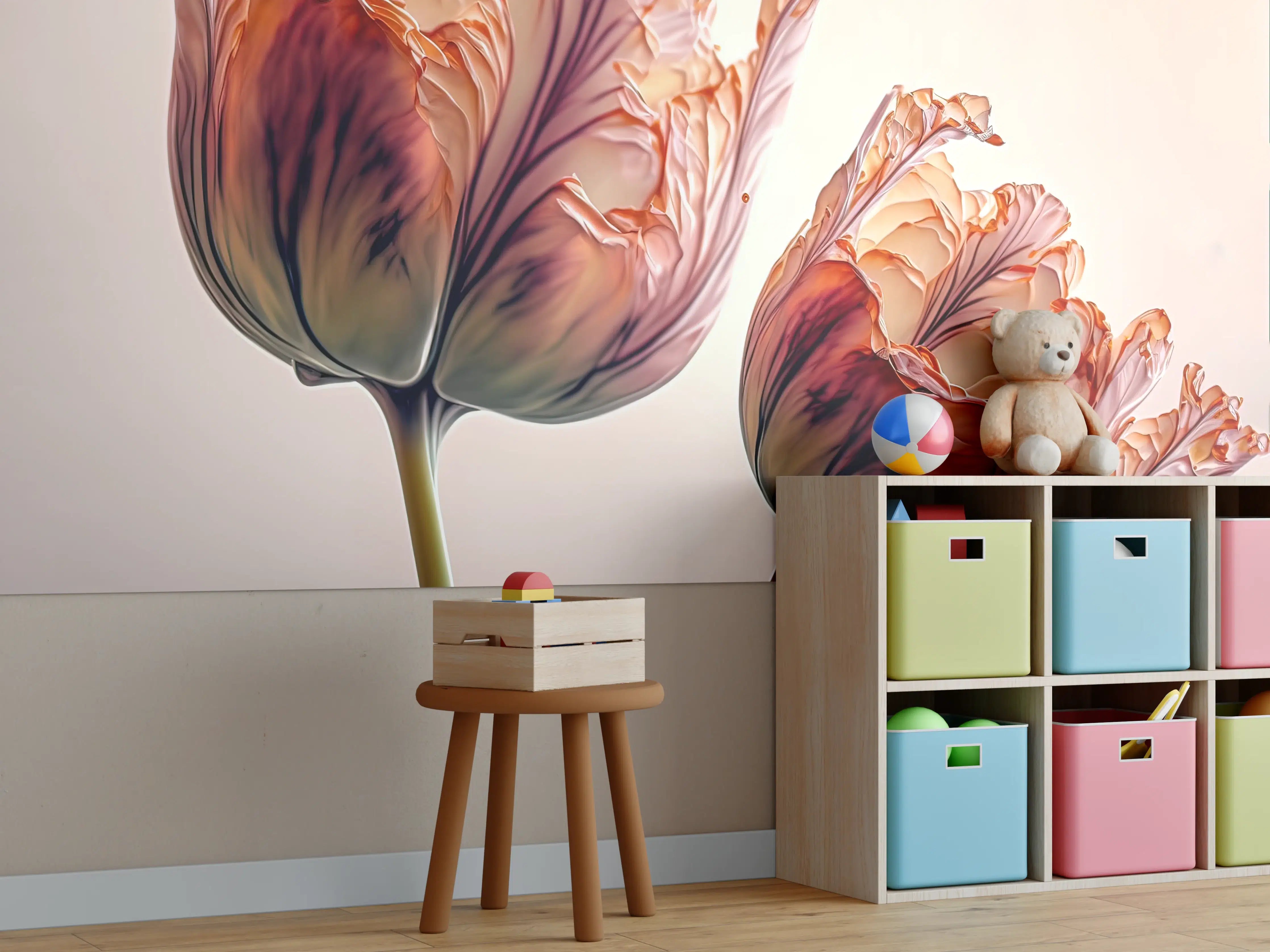 Kinderzimmer Wandgestaltung - Luxuriöse Abstrakte Tulpen Kunst