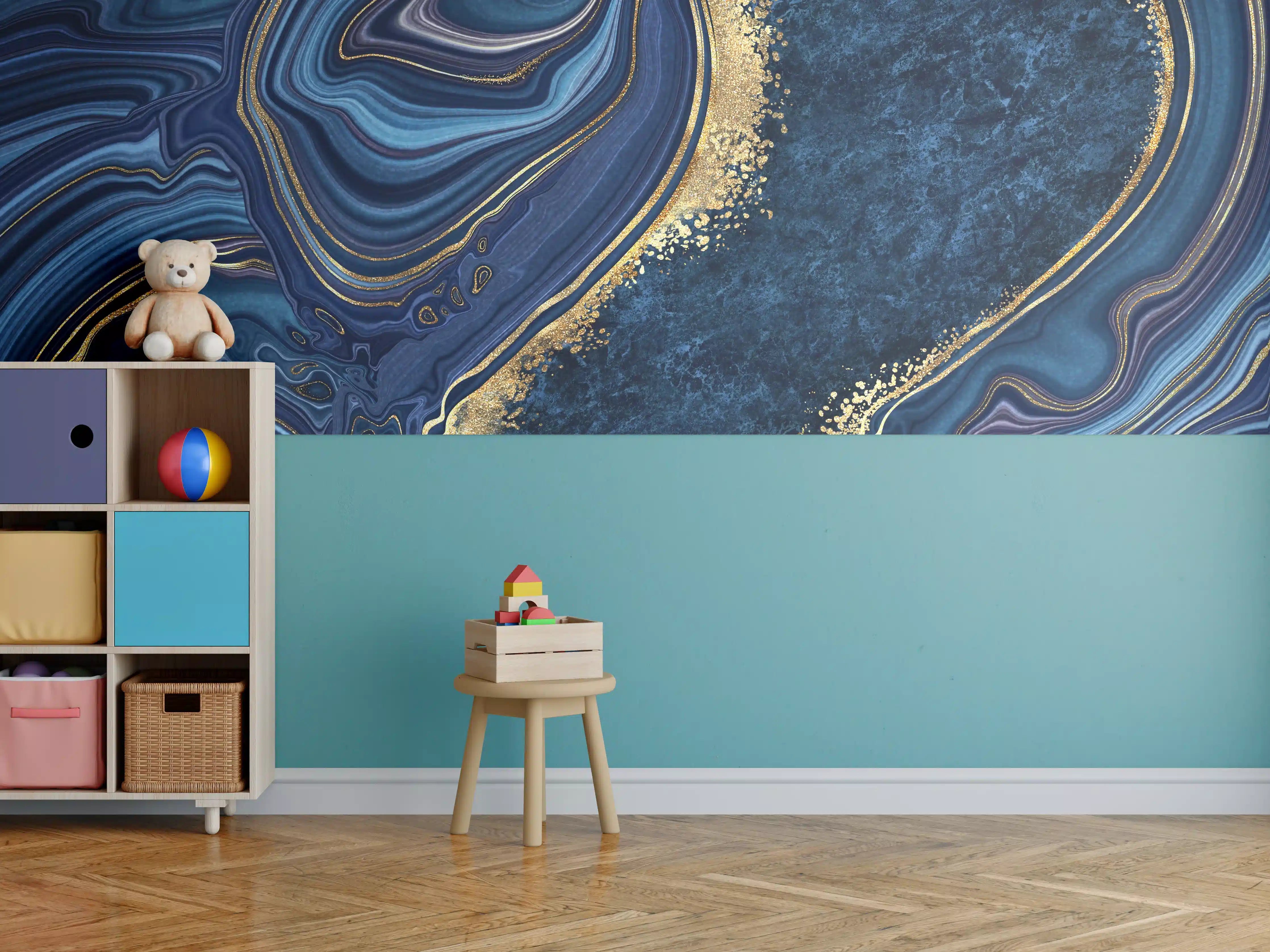 Kinderzimmer Wandgestaltung - Luxuriöse Blau-Gold-Marmor-Textur
