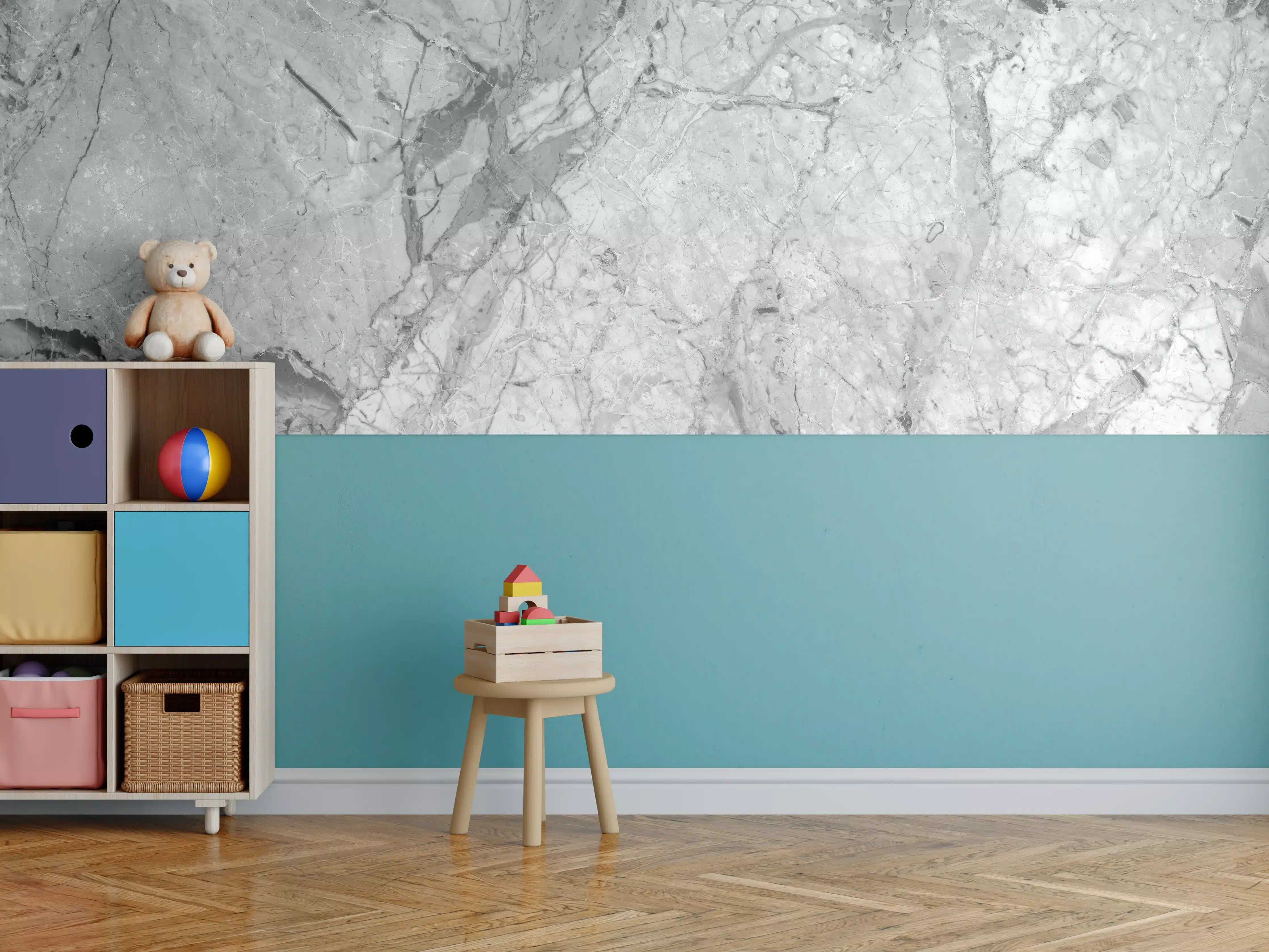 Kinderzimmer Wandgestaltung - Luxuriöse Marmorstruktur in Weißgrau