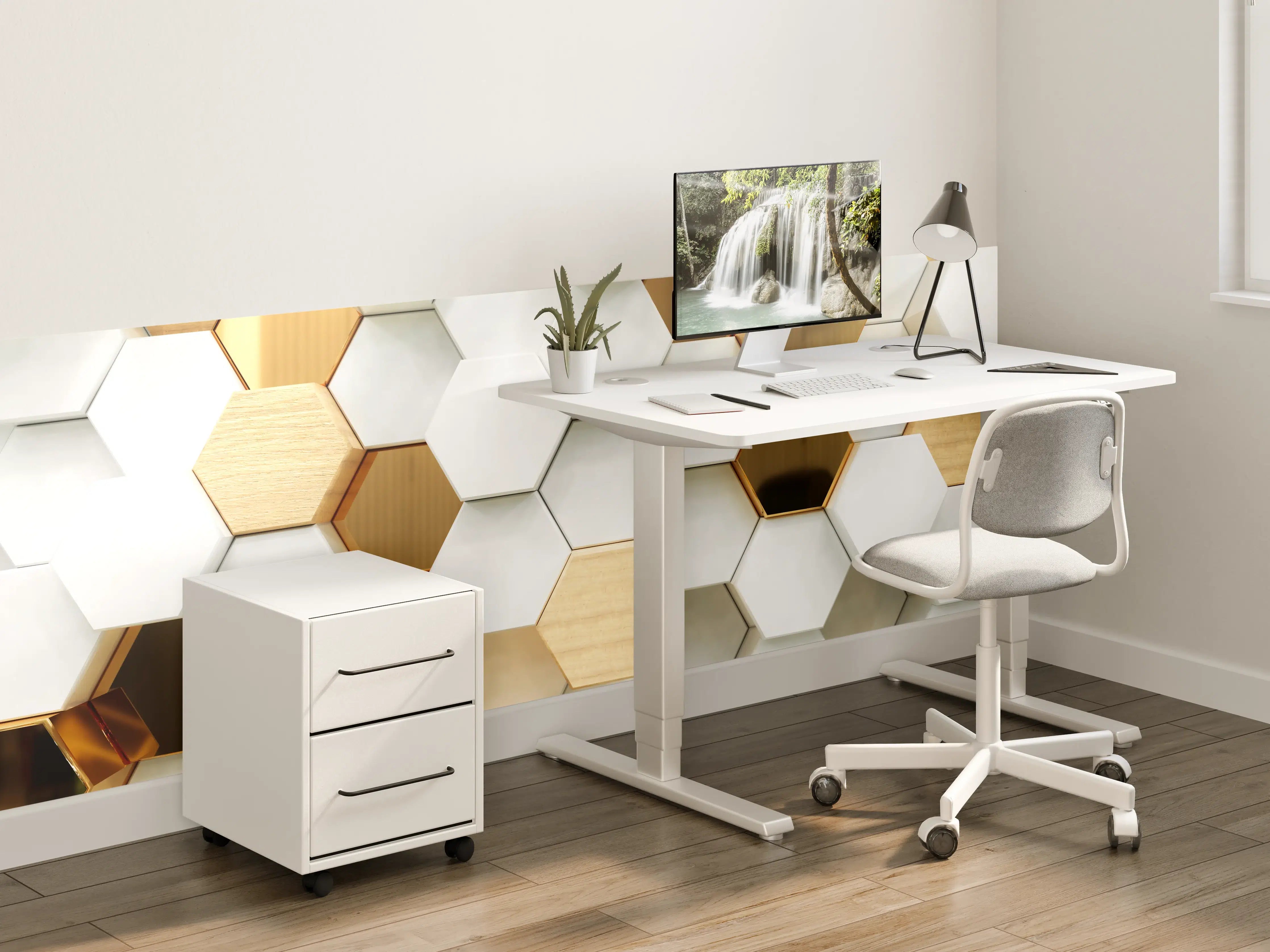 Kinderzimmer Wandgestaltung - Luxuriöser Weiß-Gold-Hexagon-Hintergrund