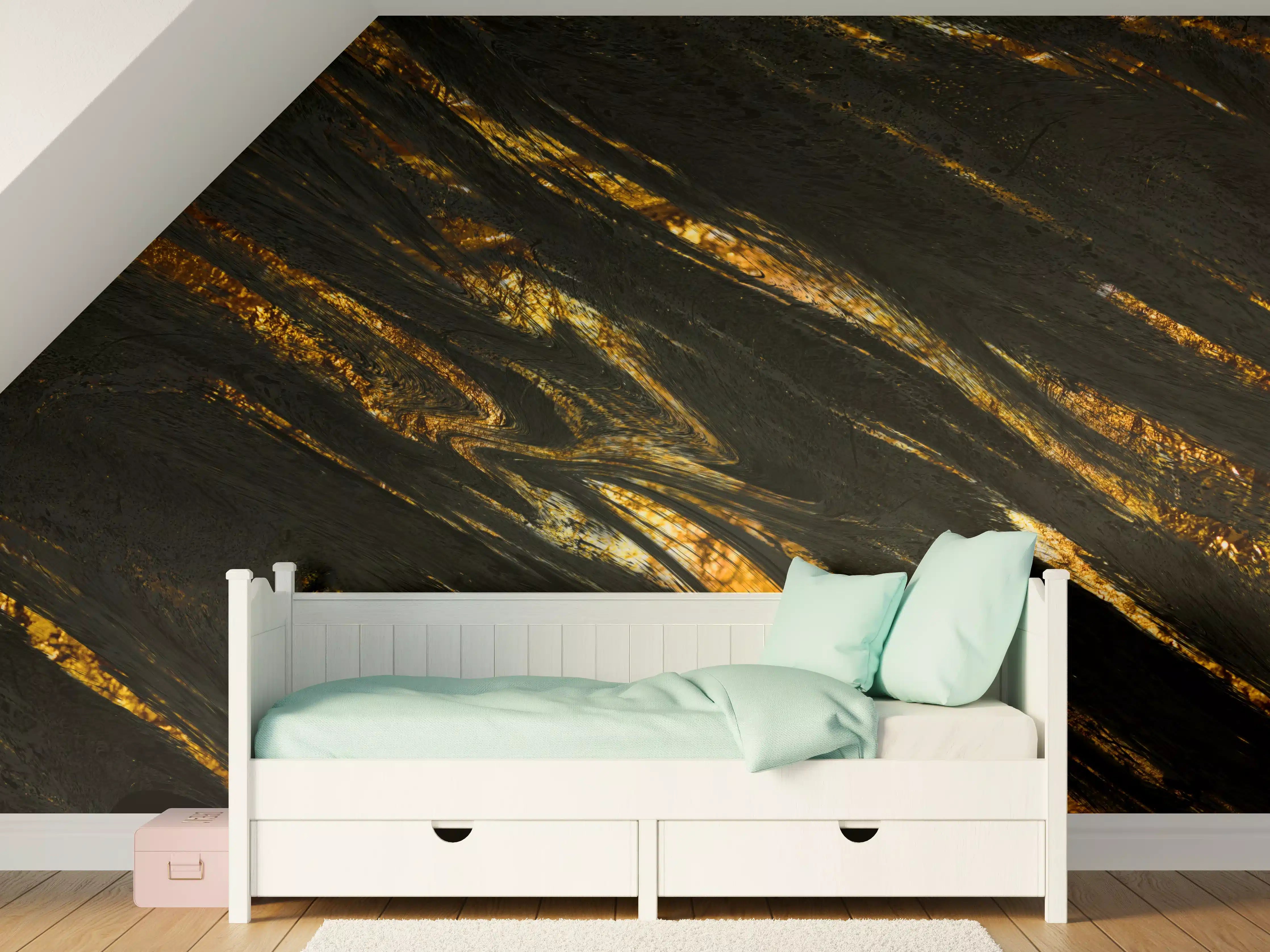 Kinderzimmer Wandgestaltung - Luxus Gold Marmor-Holz Textur