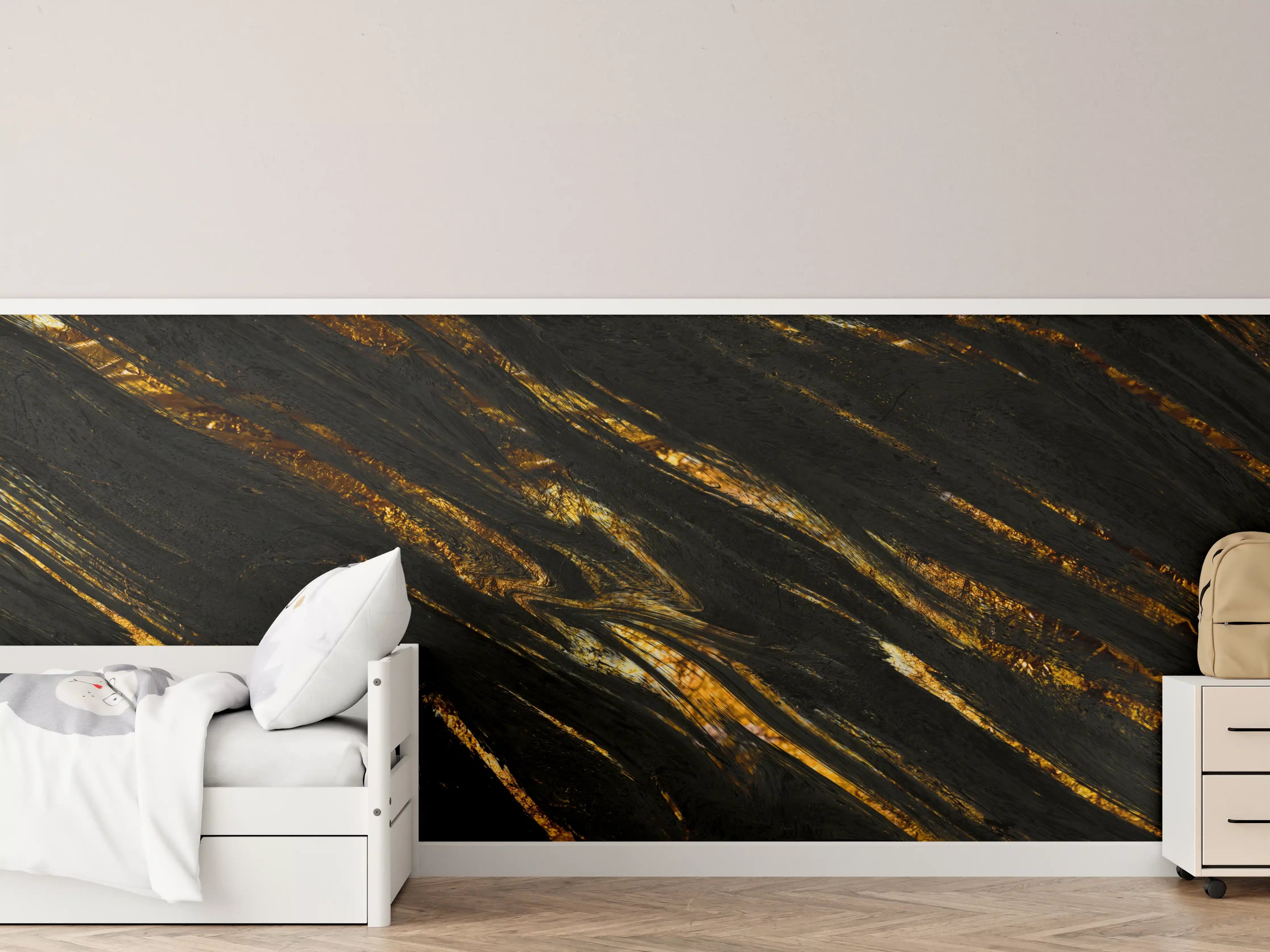 Kinderzimmer Wandgestaltung - Luxus Gold Marmor-Holz Textur