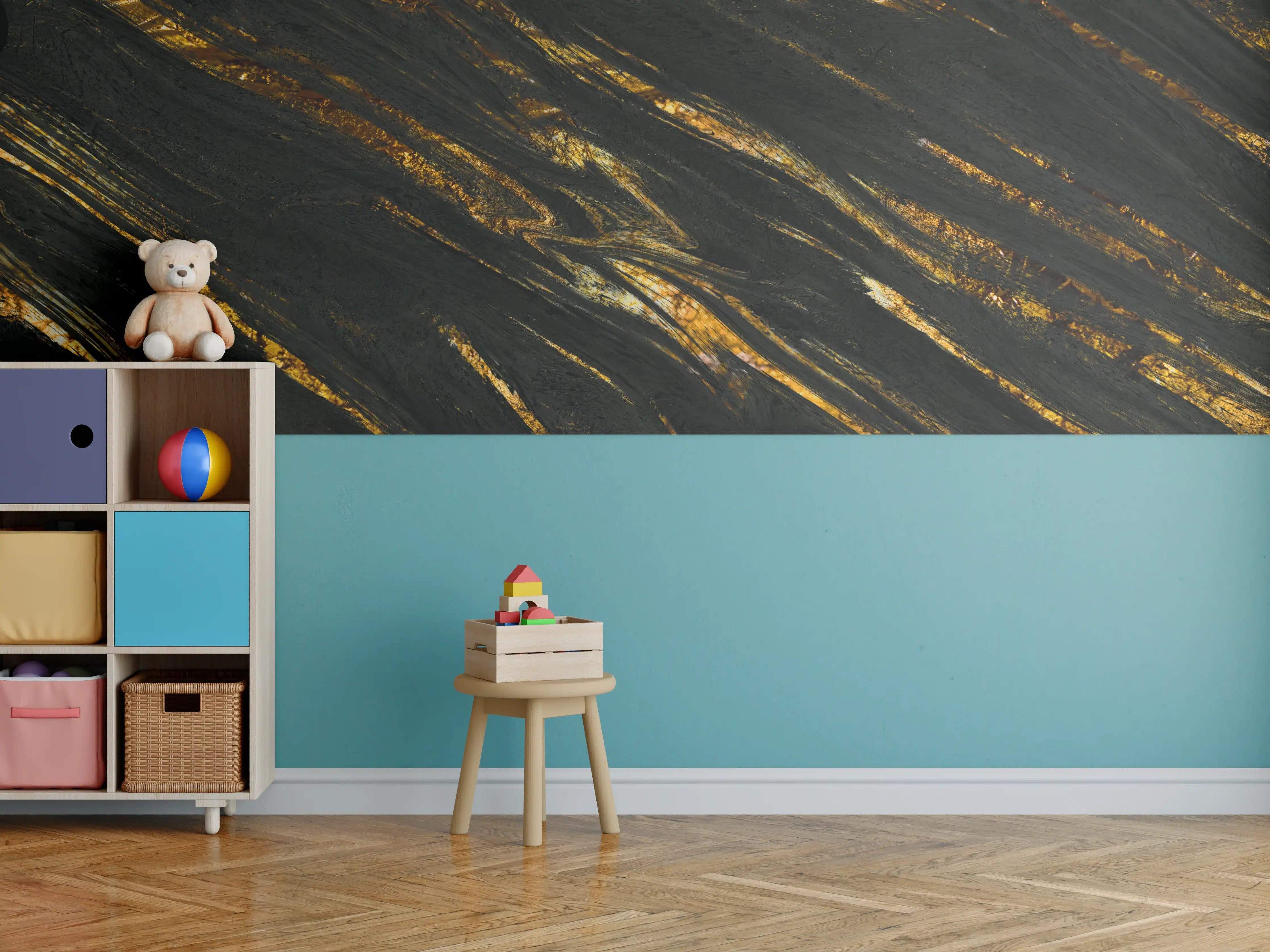 Kinderzimmer Wandgestaltung - Luxus Gold Marmor-Holz Textur