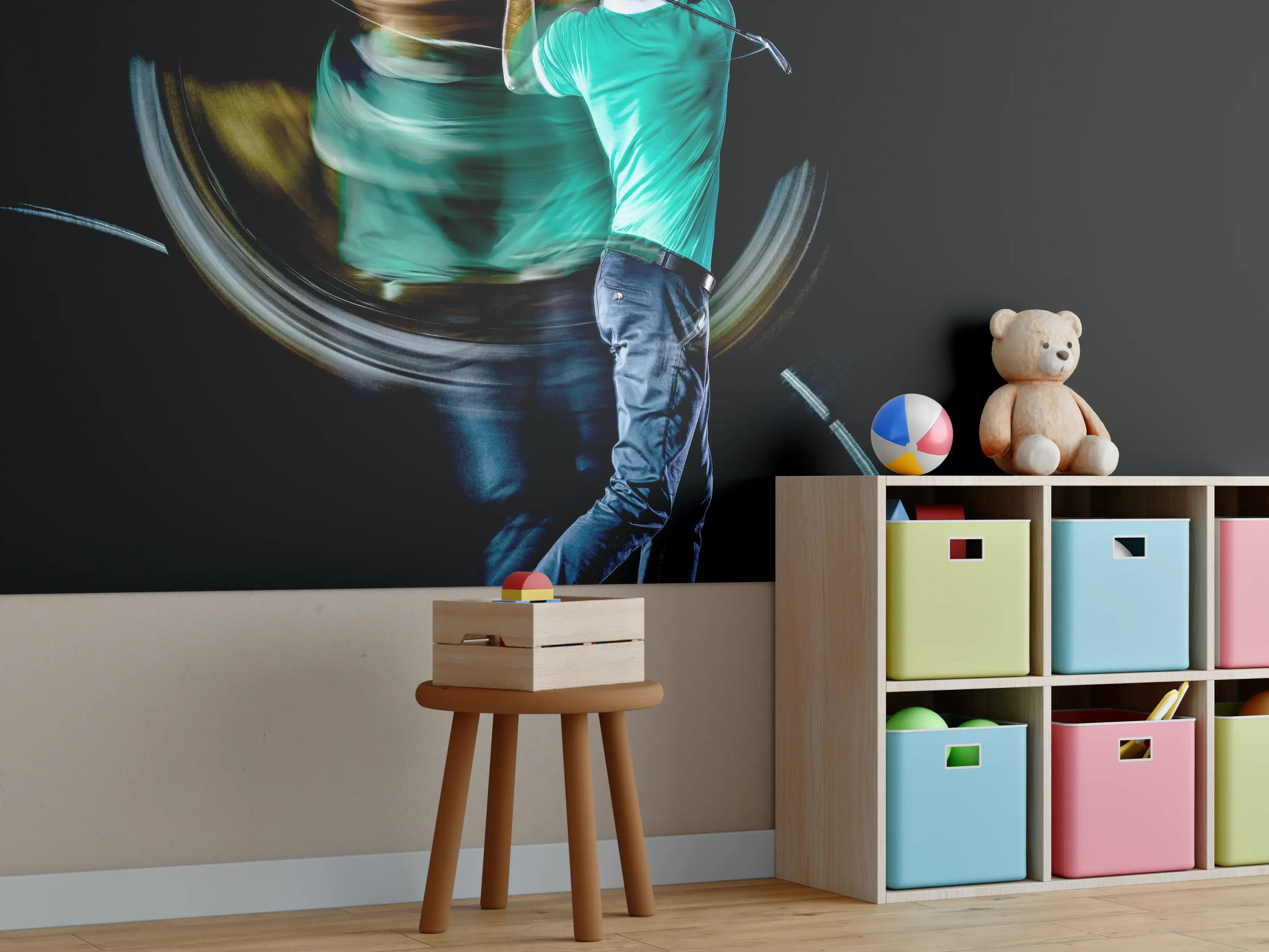 Kinderzimmer Wandgestaltung - Männlicher Golfer auf Schwarzem Hintergrund