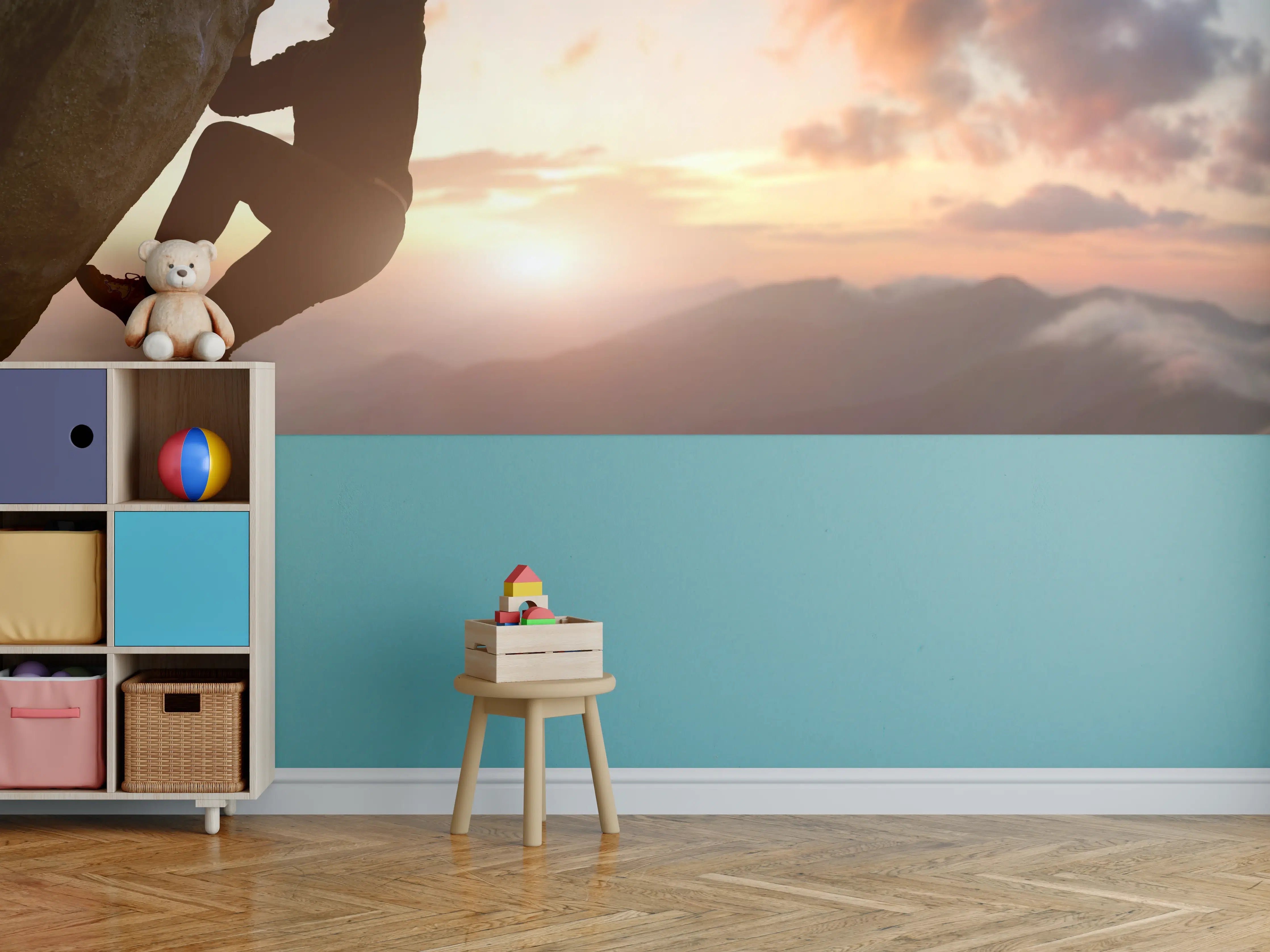 Kinderzimmer Wandgestaltung - Männlicher Kletterer bei Sonnenuntergang