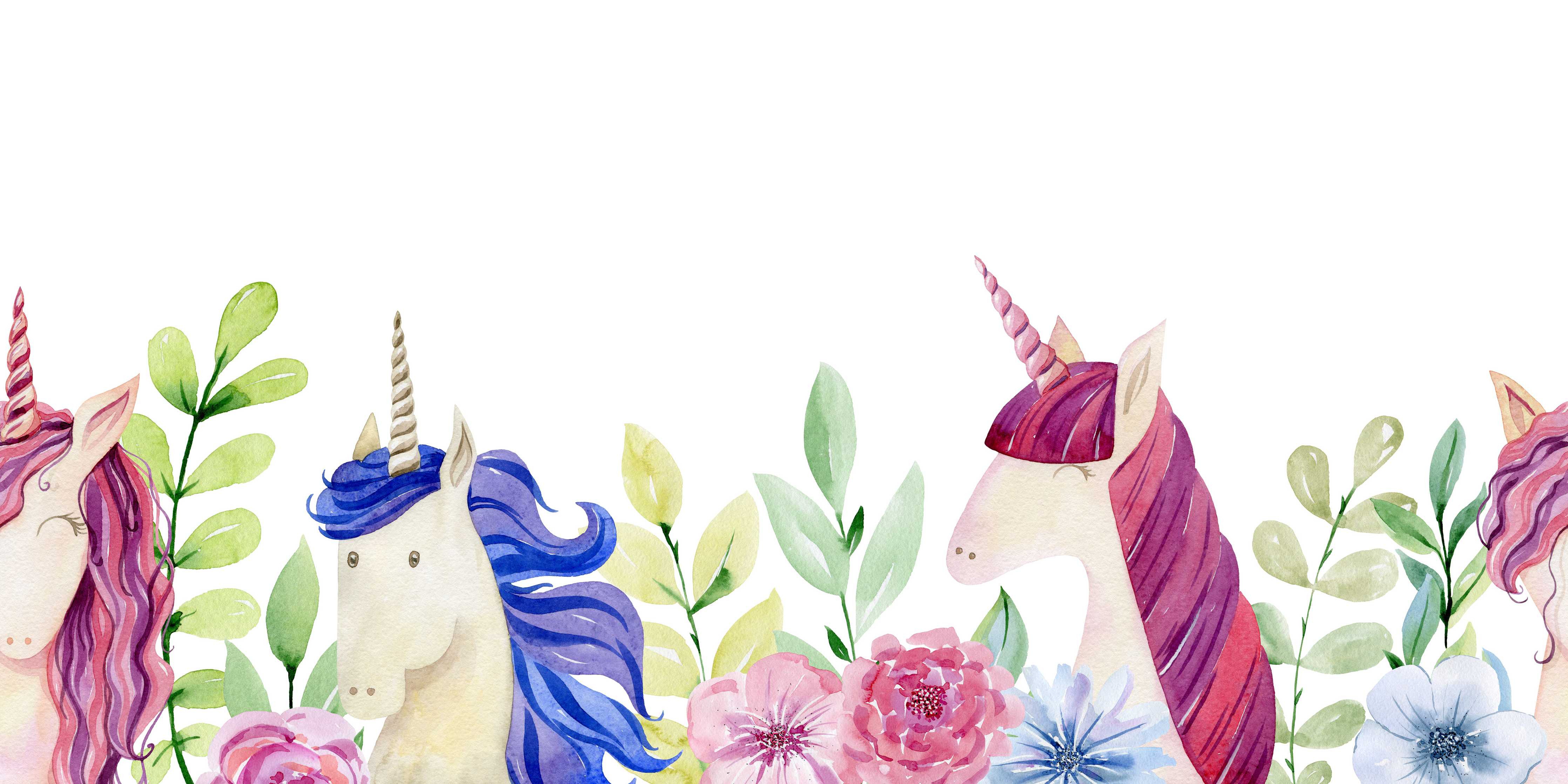 Kinderzimmer Wandgestaltung-Märchenhafte Einhorn-Wandkunst mit bunten Blumen