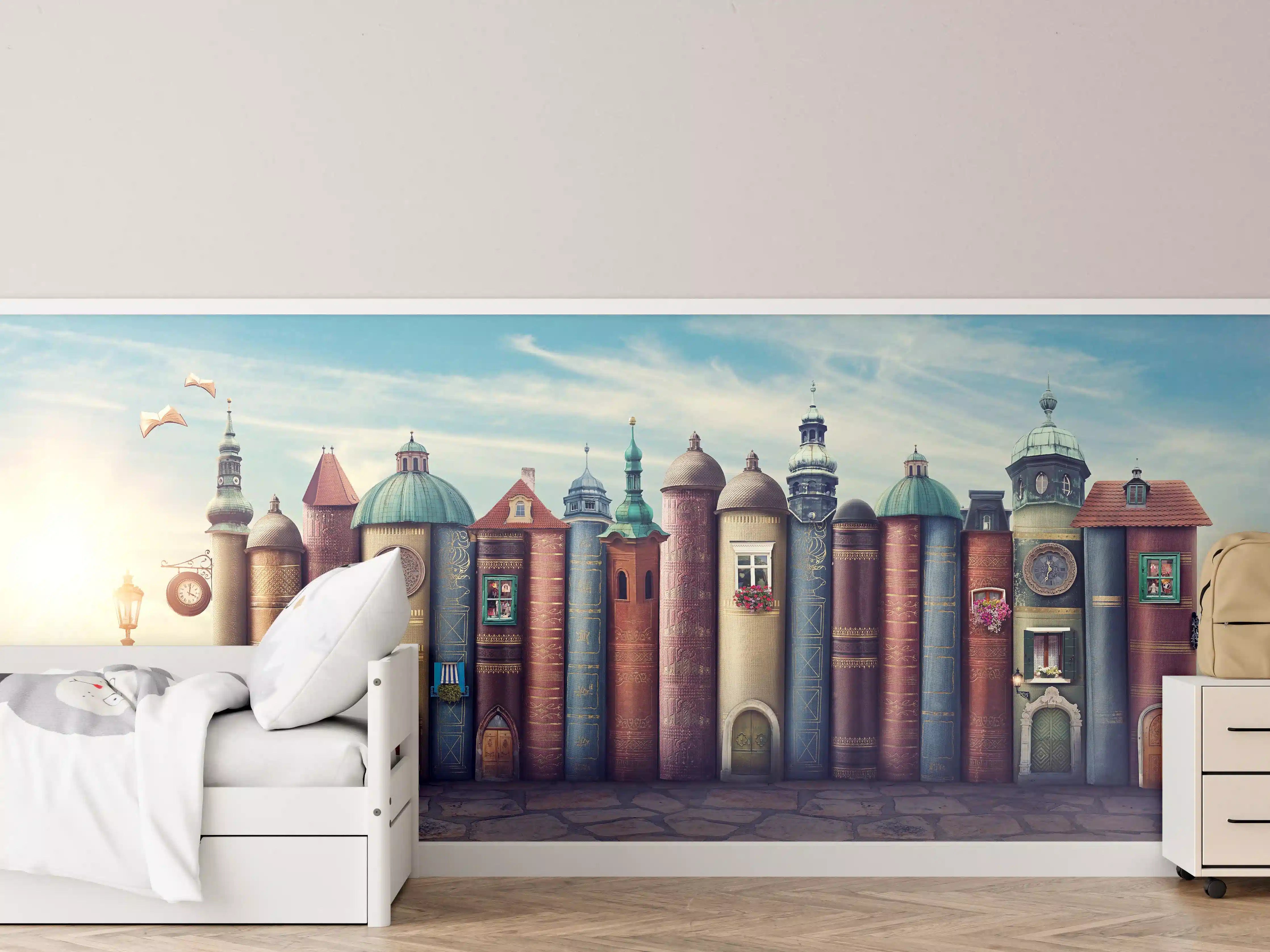 Kinderzimmer Wandgestaltung - Magische Stadt aus Büchern