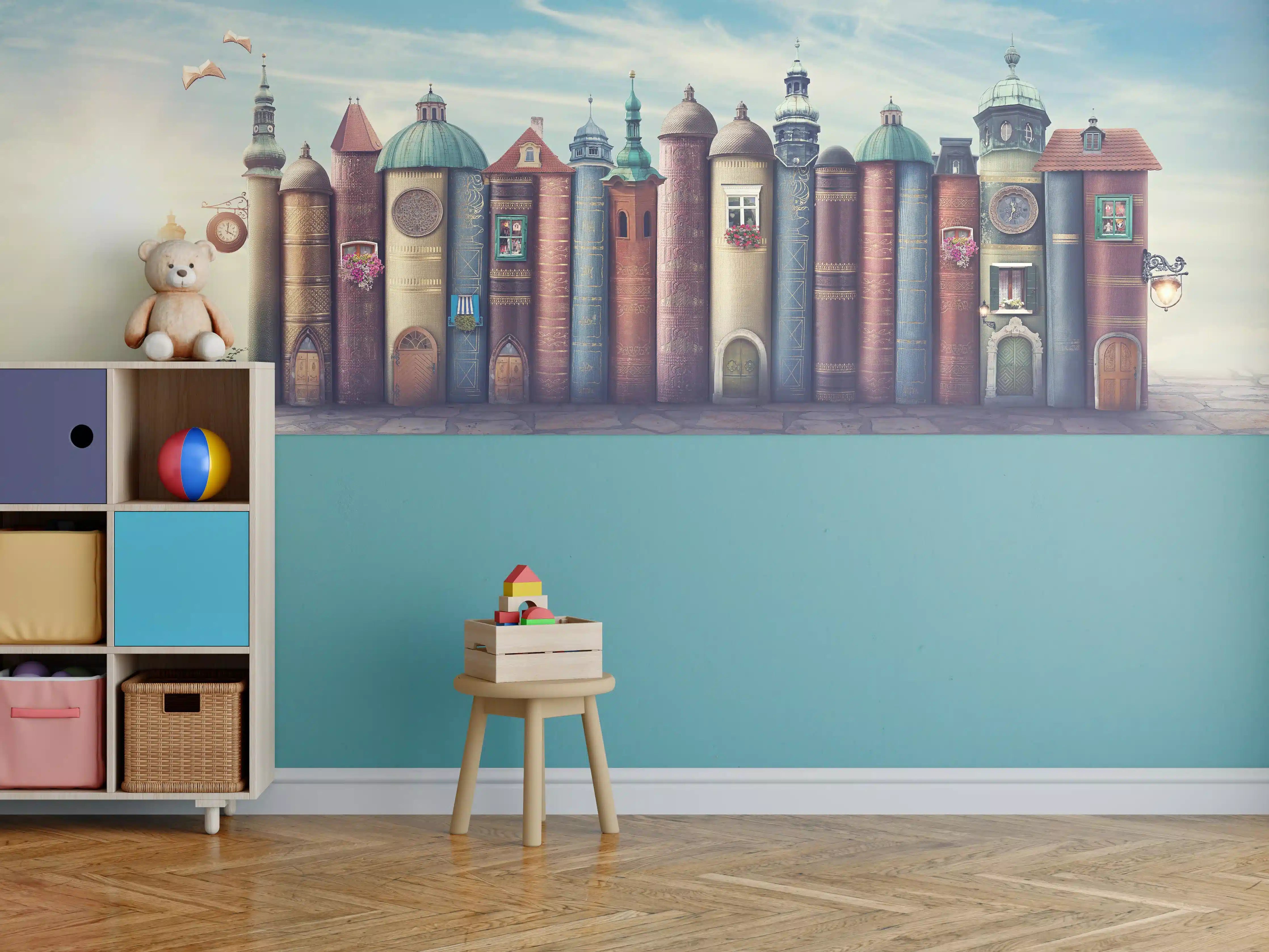 Kinderzimmer Wandgestaltung - Magische Stadt aus Büchern