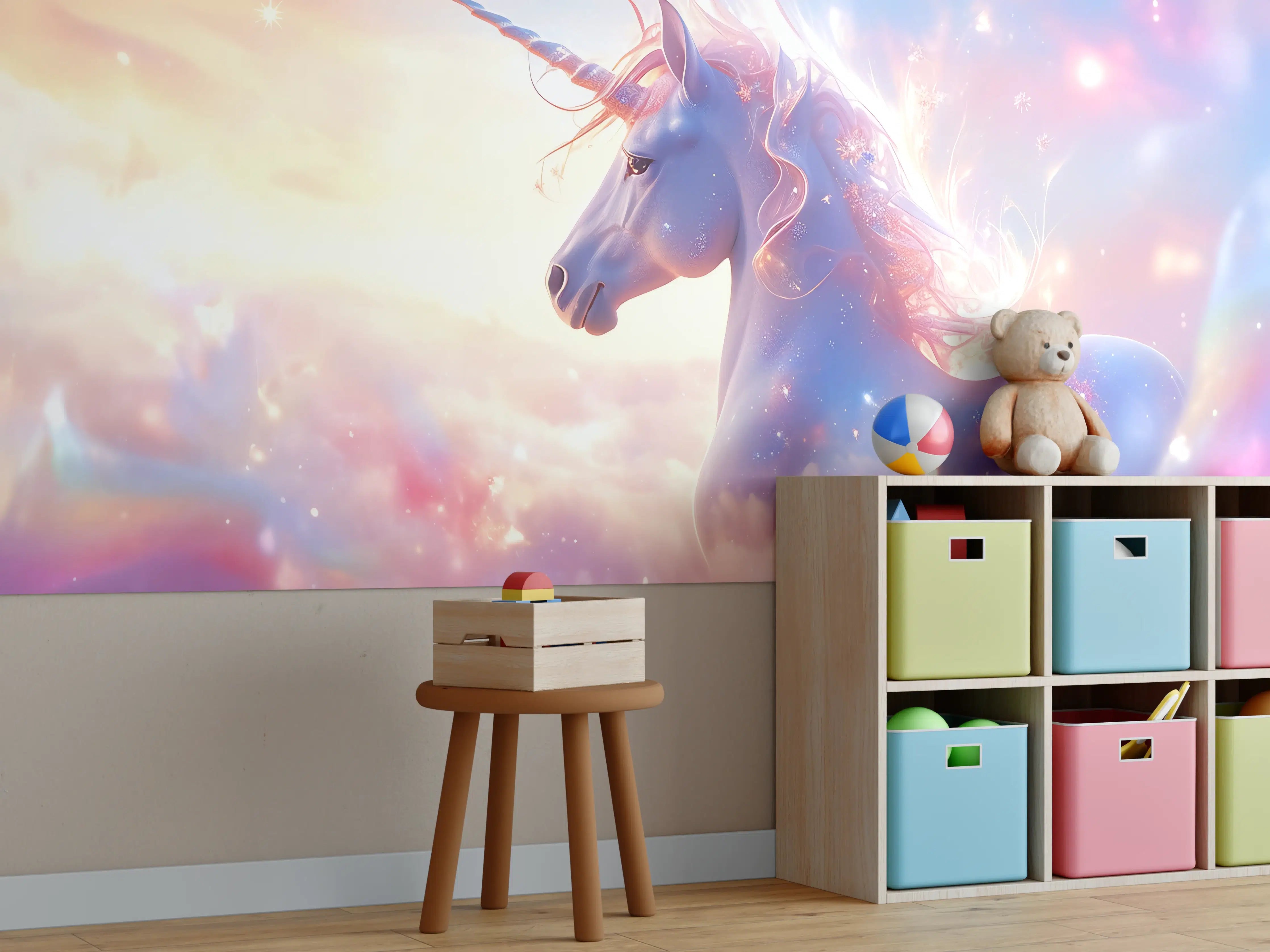 Kinderzimmer Wandgestaltung - Magischer Einhorn-Himmel mit Pastellfarben