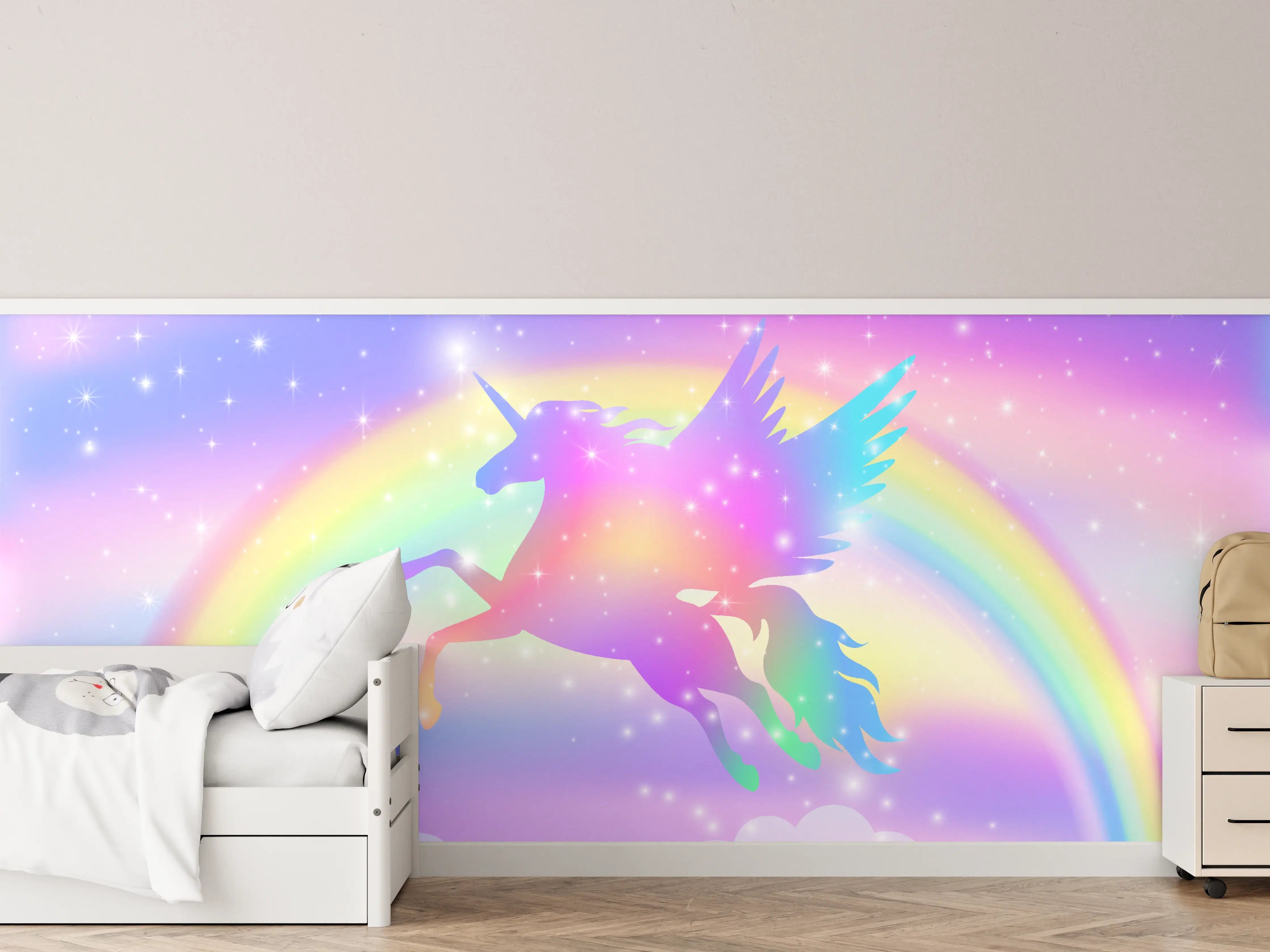 Kinderzimmer Wandgestaltung - Magischer Einhorn-Himmel mit Regenbogen
