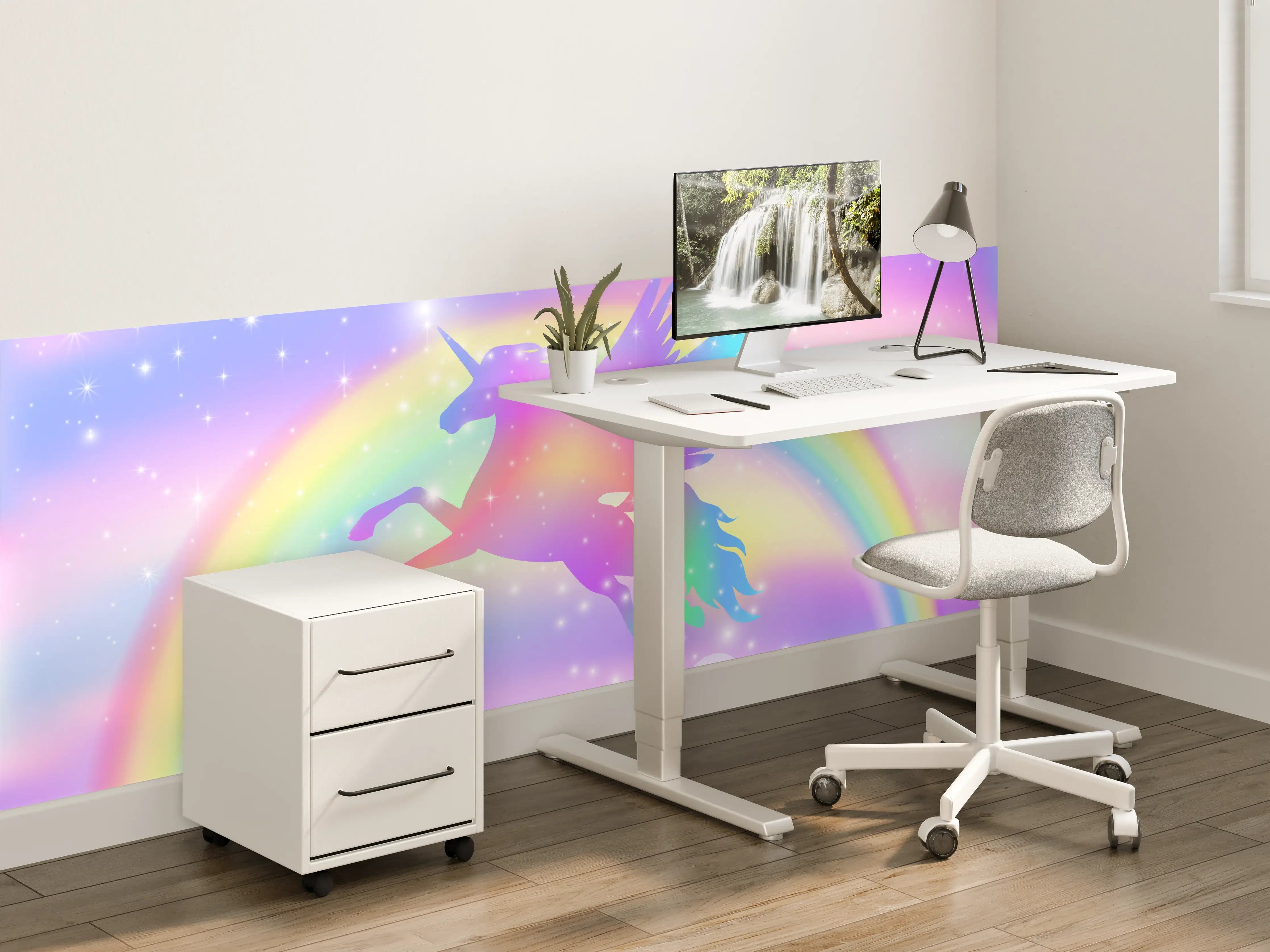 Kinderzimmer Wandgestaltung - Magischer Einhorn-Himmel mit Regenbogen