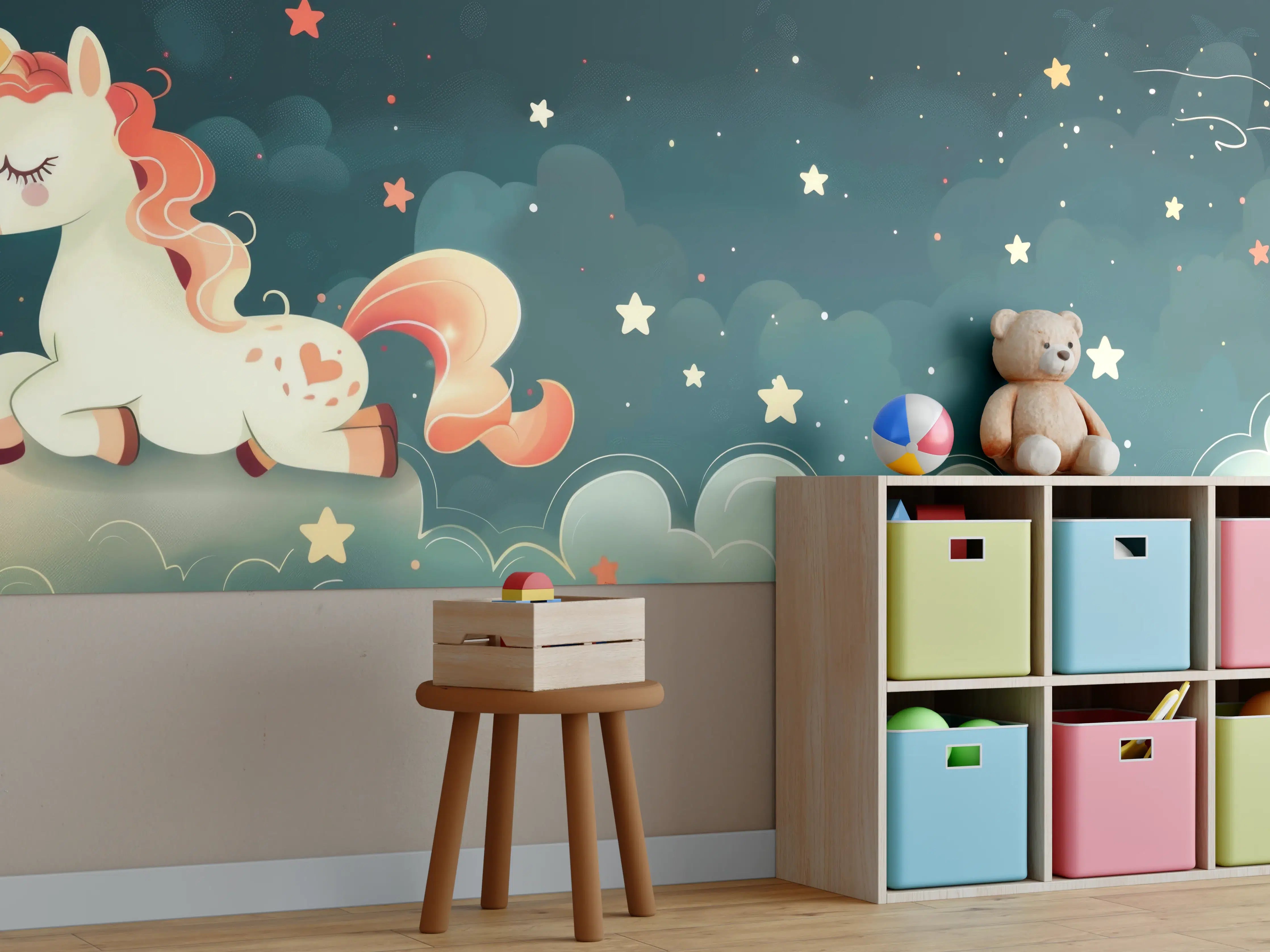 Kinderzimmer Wandgestaltung - Magischer Einhorn-Himmel mit Sternen