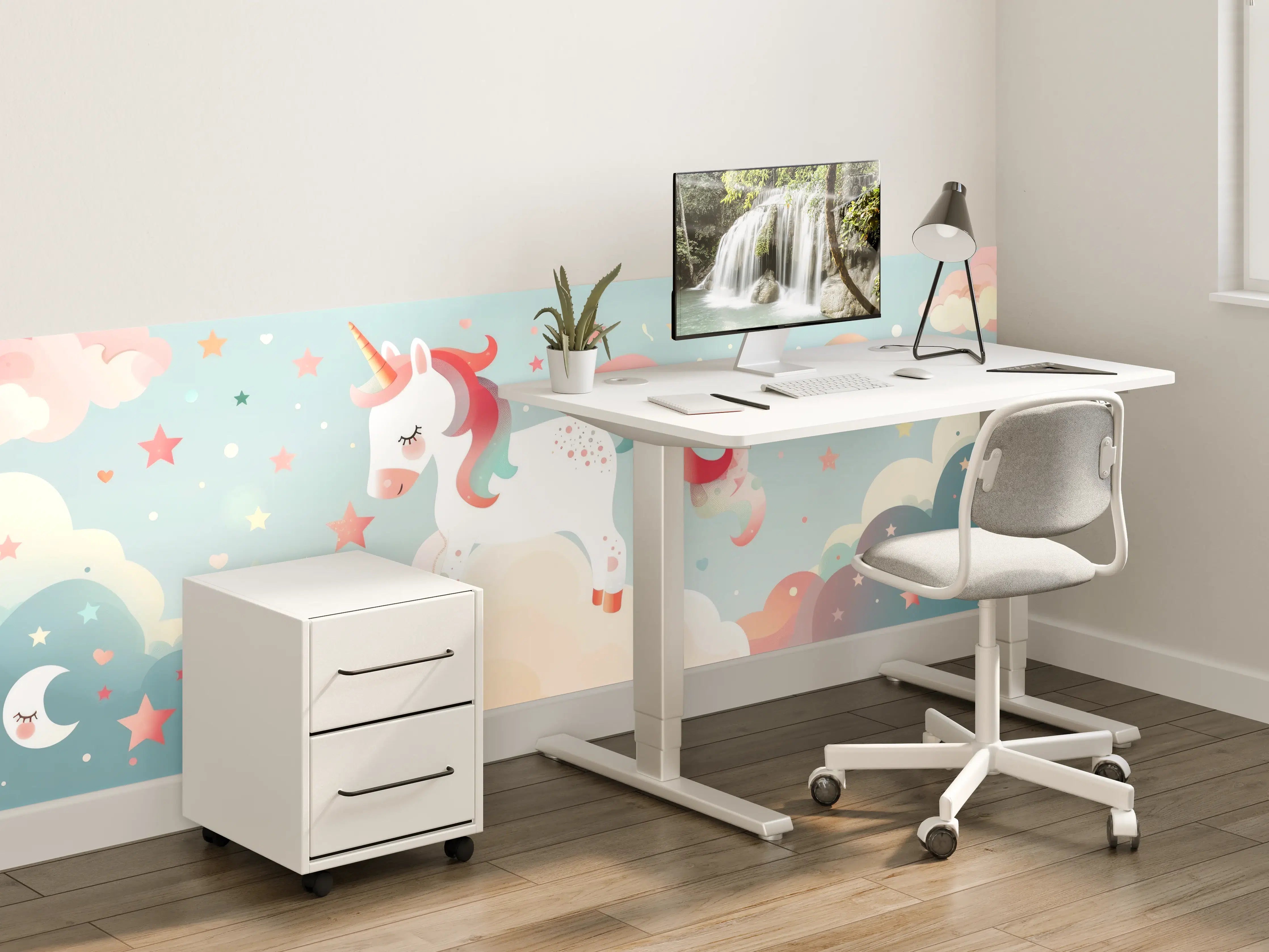Kinderzimmer Wandgestaltung - Magischer Einhorn-Himmel mit Sternen und Mond