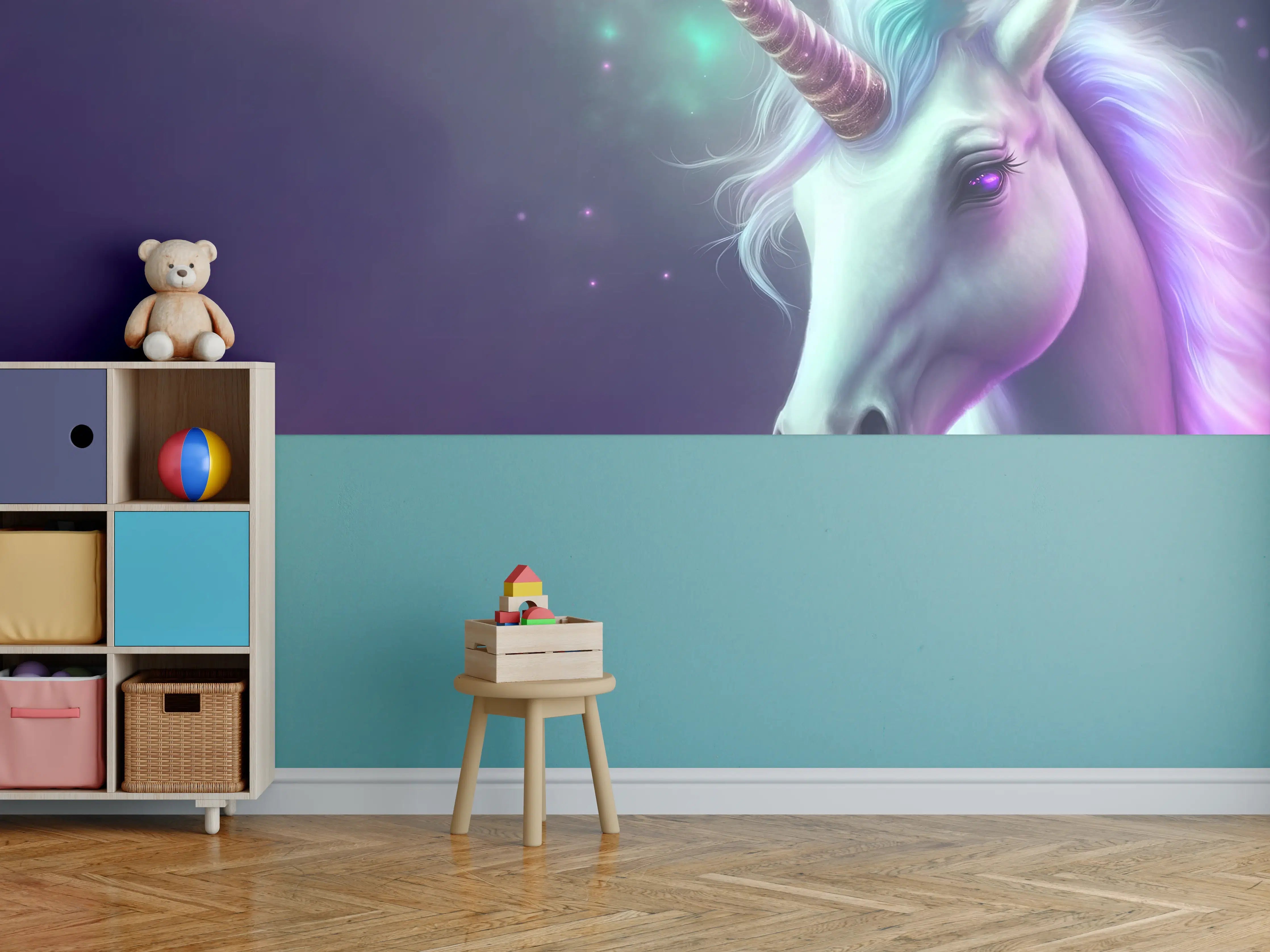 Kinderzimmer Wandgestaltung - Magischer Einhorntraum in Pastellfarben