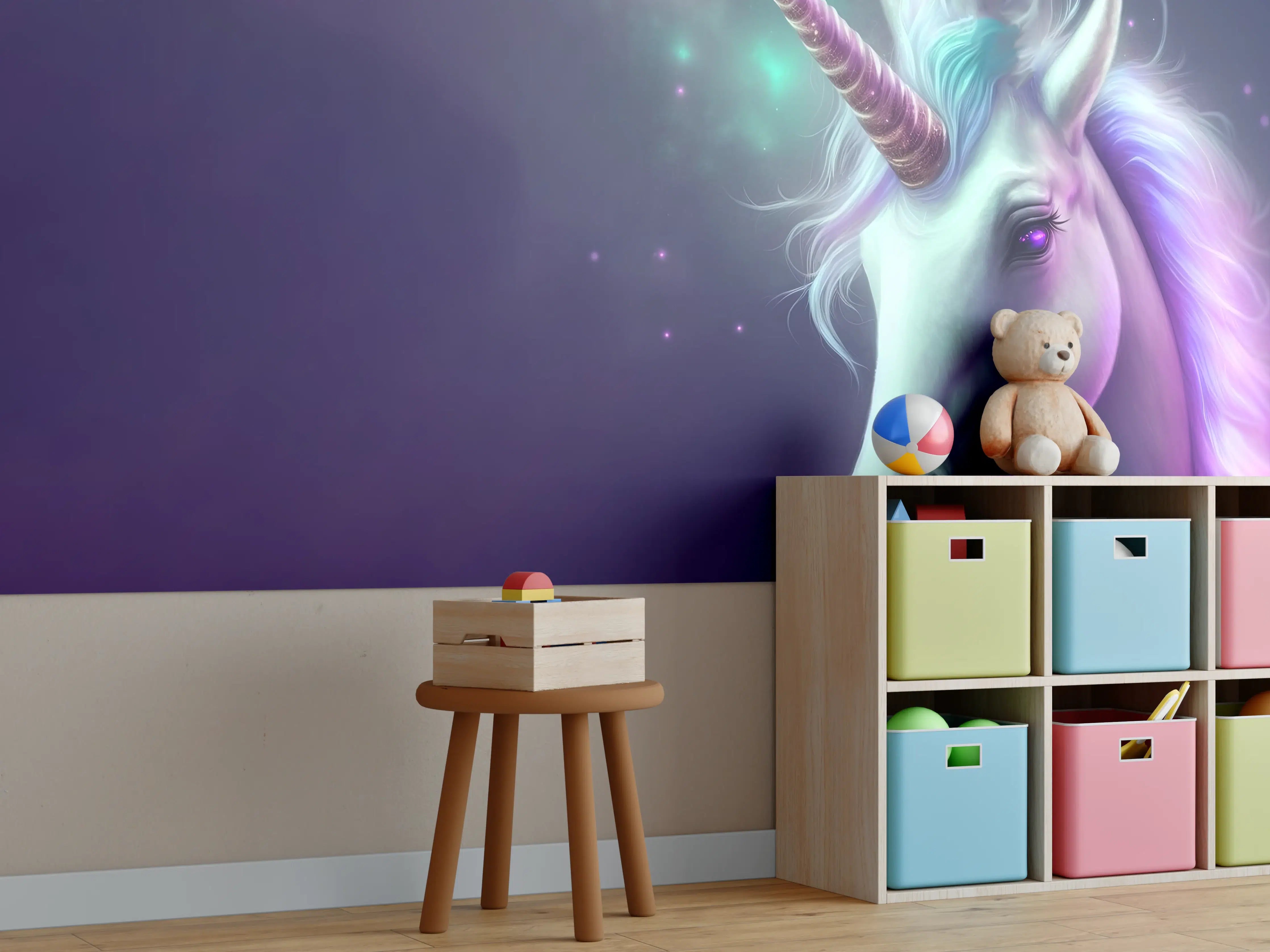 Kinderzimmer Wandgestaltung - Magischer Einhorntraum in Pastellfarben
