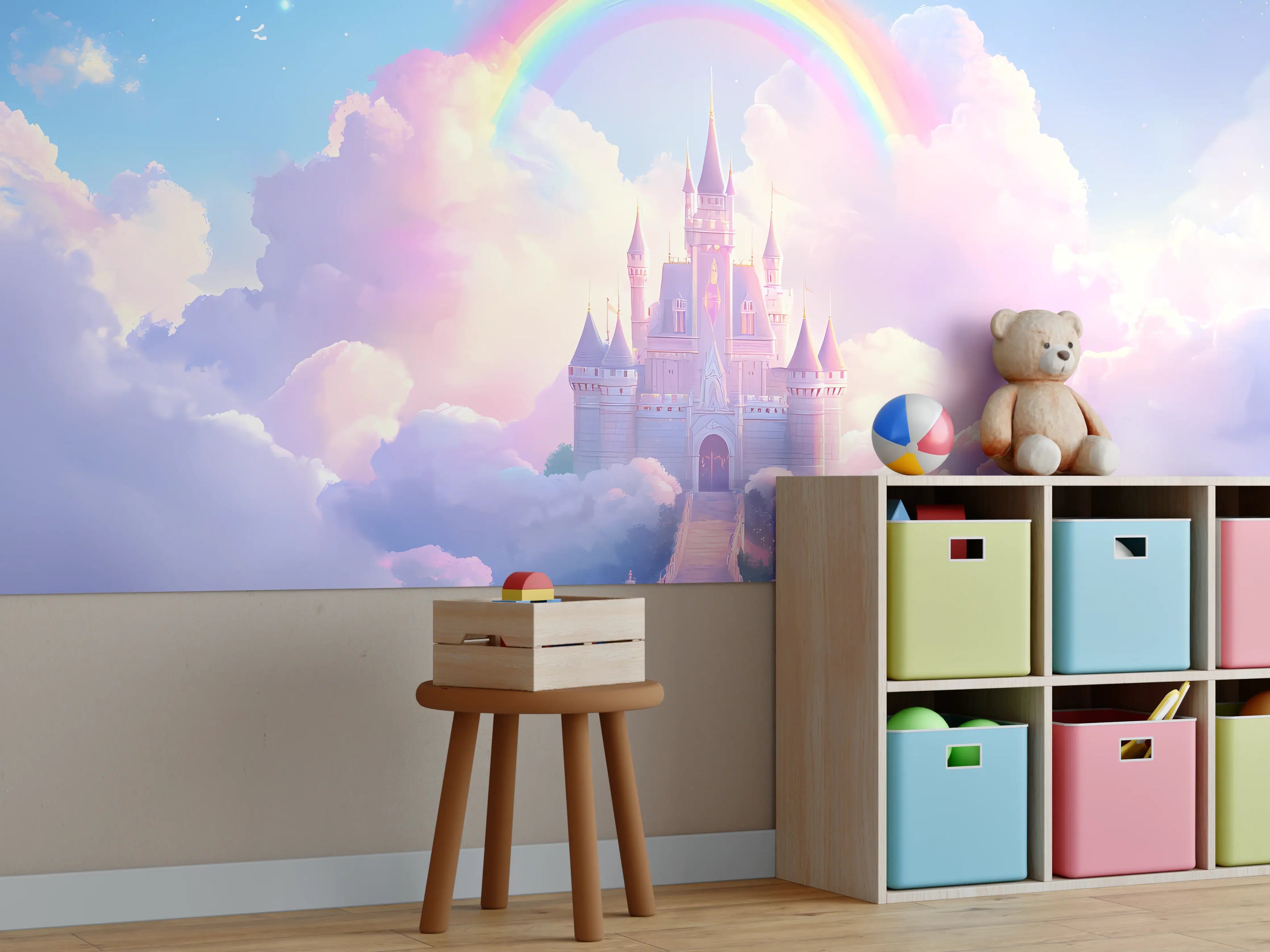 Kinderzimmer Wandgestaltung - Magischer Zauberschloss im Himmel