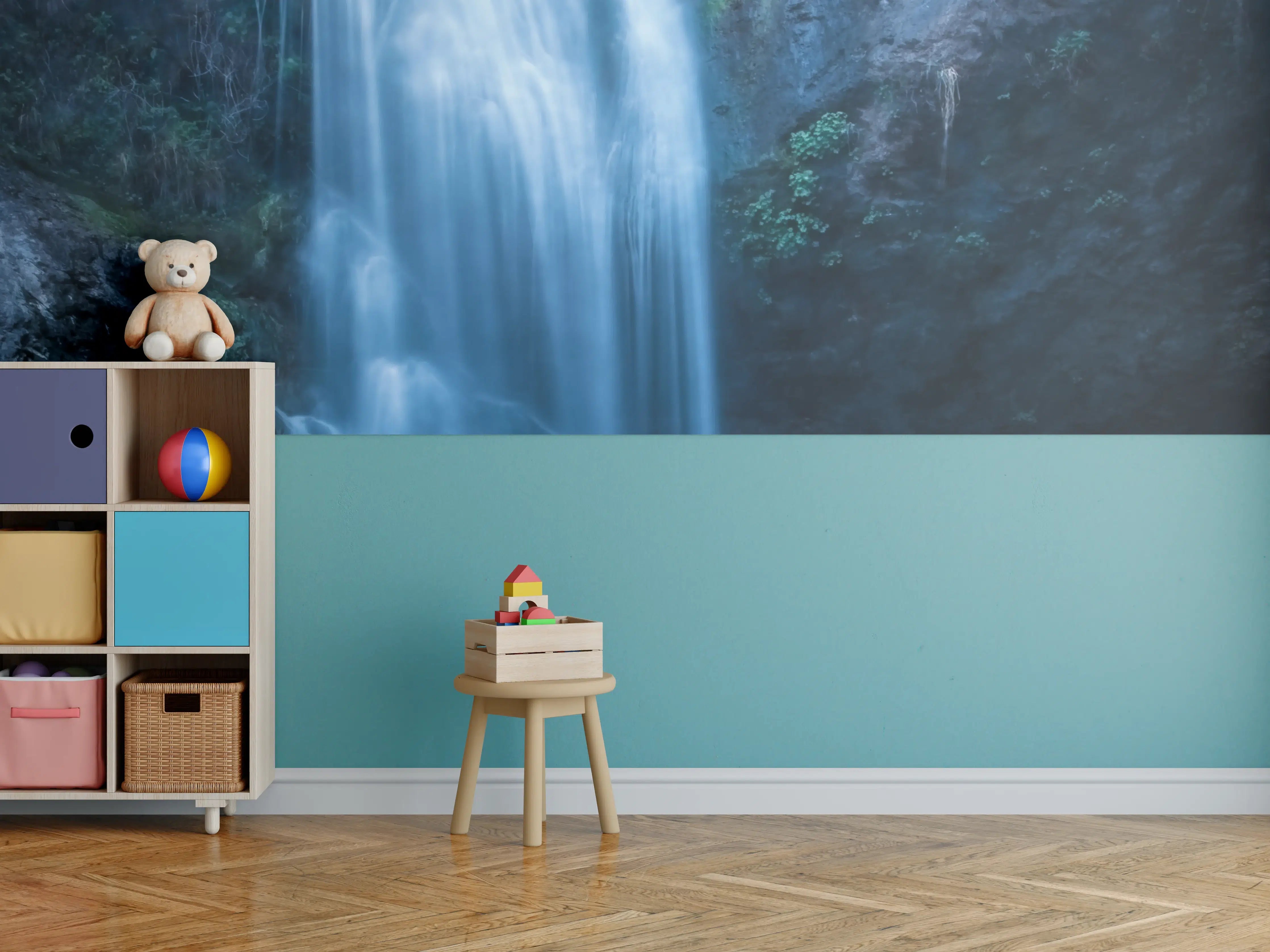 Kinderzimmer Wandgestaltung - Majestärer Wasserfall mit kristallklarem Wasser