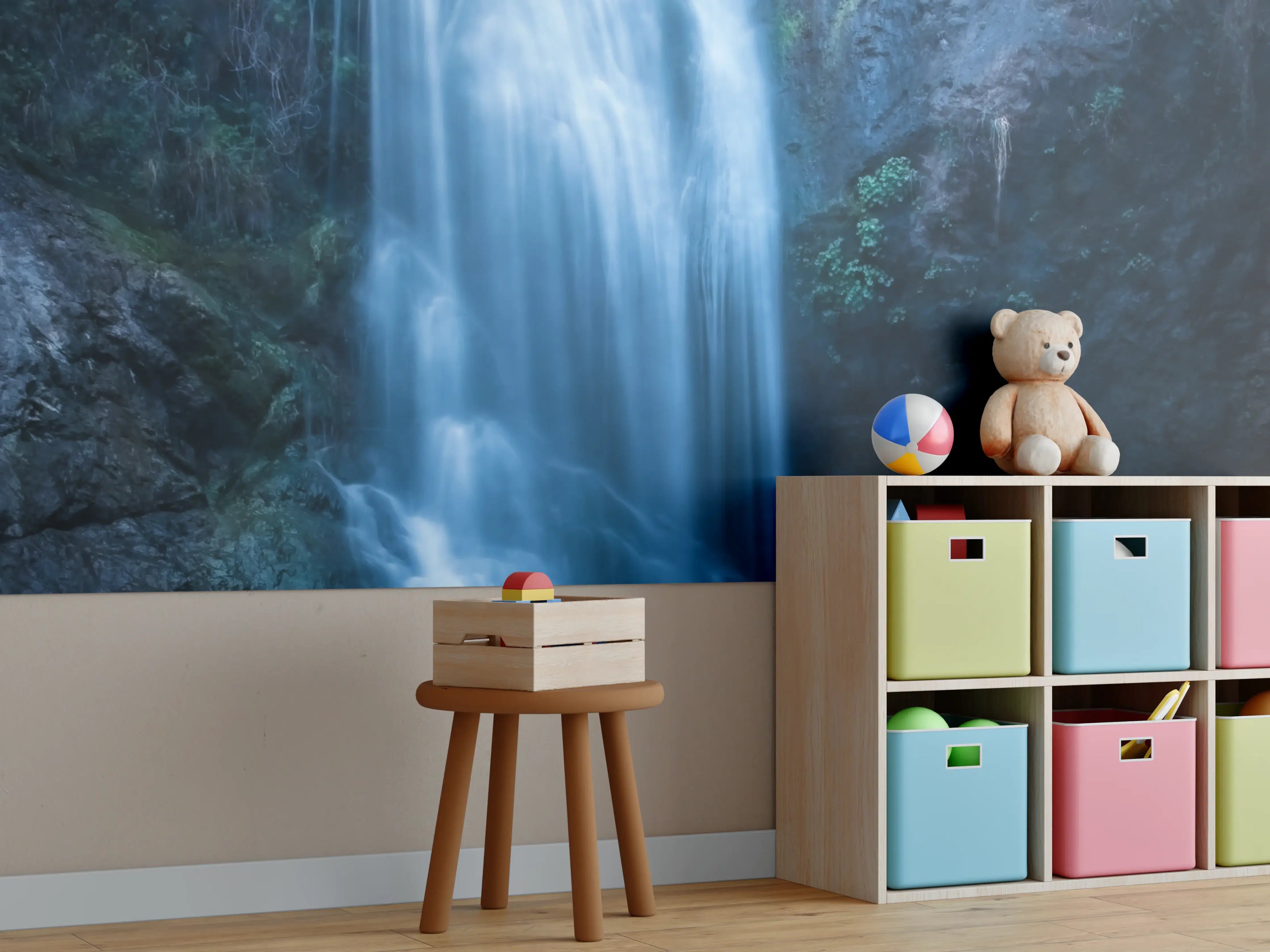 Kinderzimmer Wandgestaltung - Majestärer Wasserfall mit kristallklarem Wasser