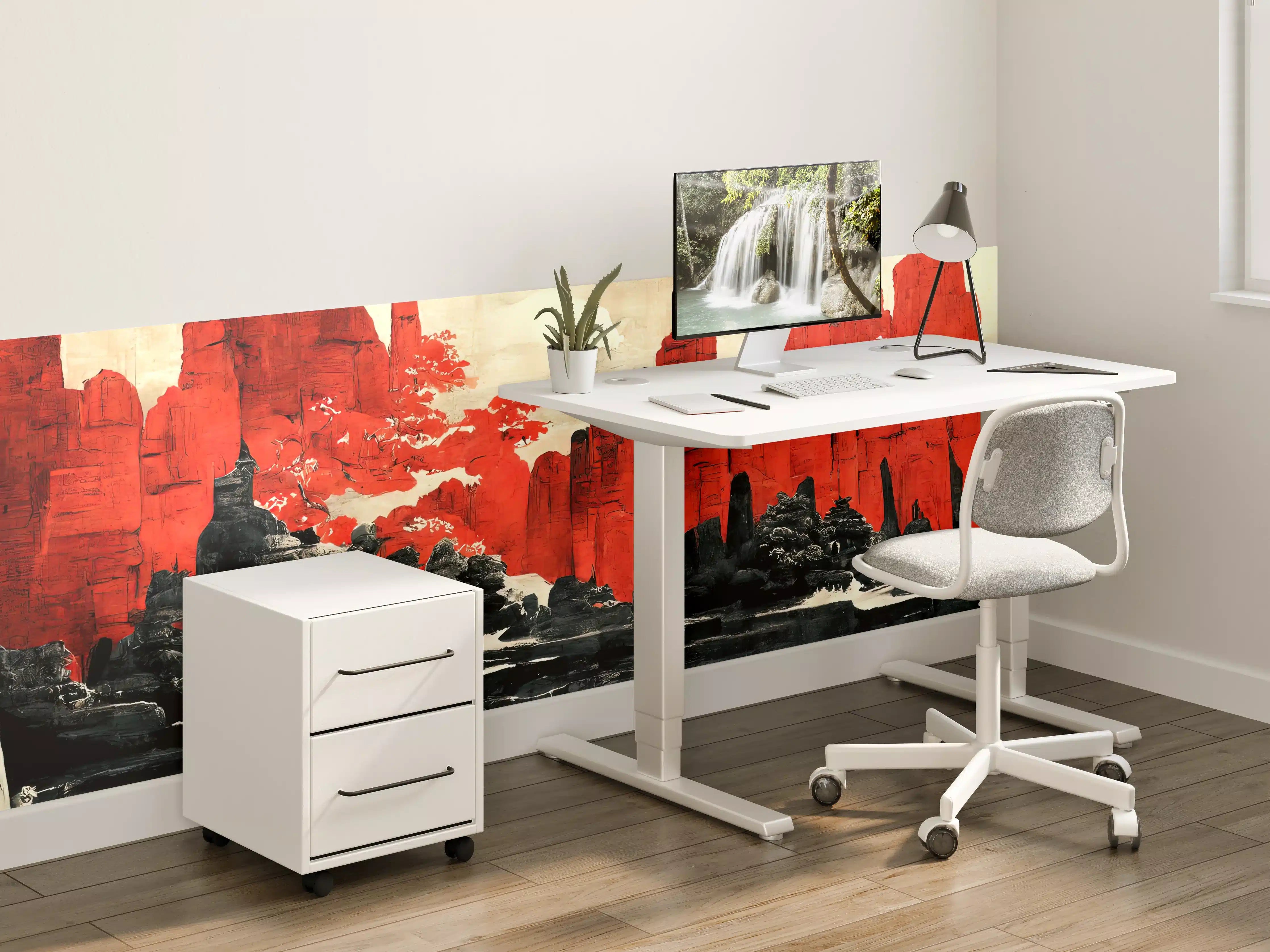 Kinderzimmer Wandgestaltung - Majestätische rote Berglandschaft mit Wasserreflexion