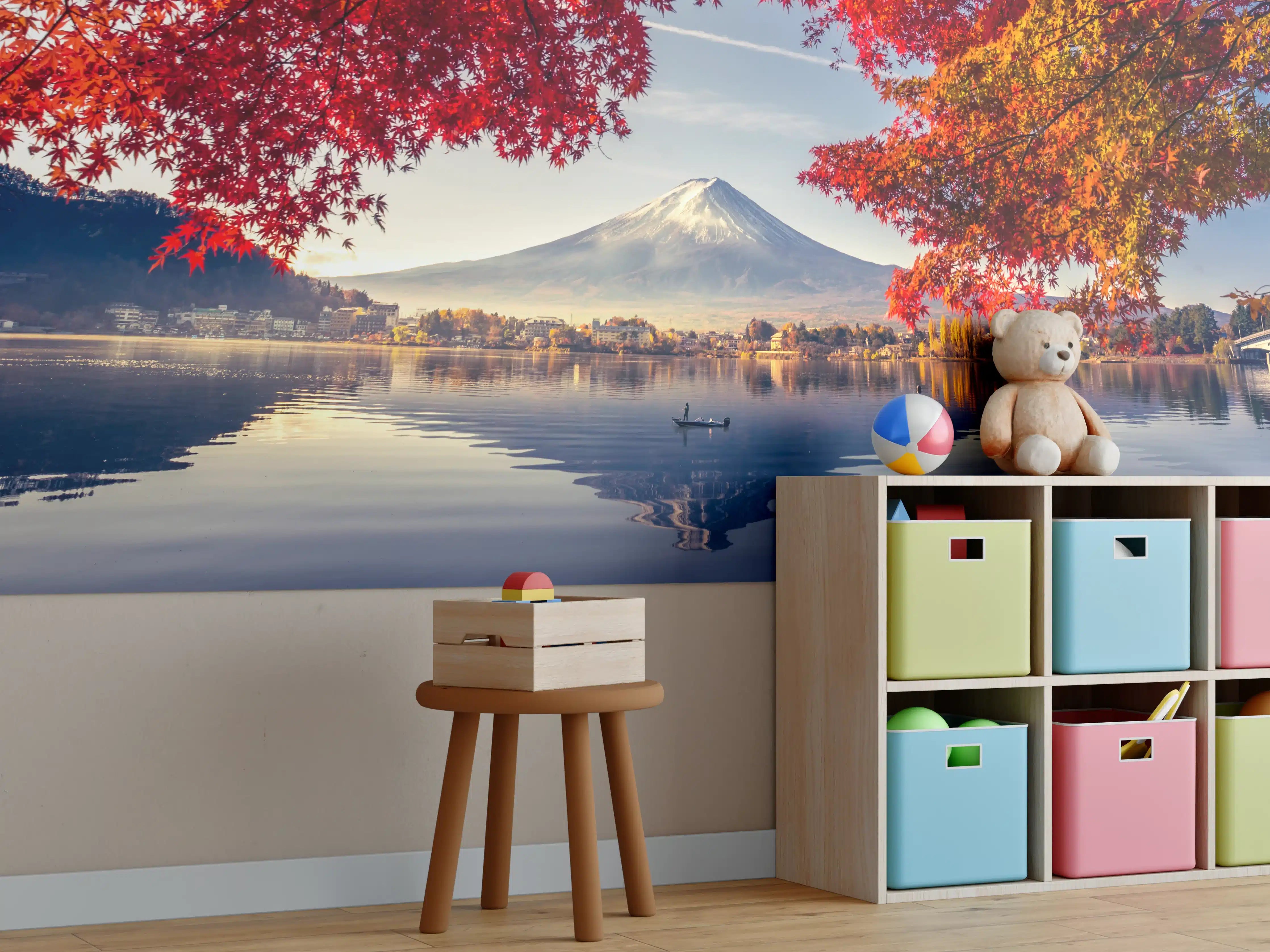 Kinderzimmer Wandgestaltung - Majestätischer Blick auf den Vulkan Fujiyama im Herbst