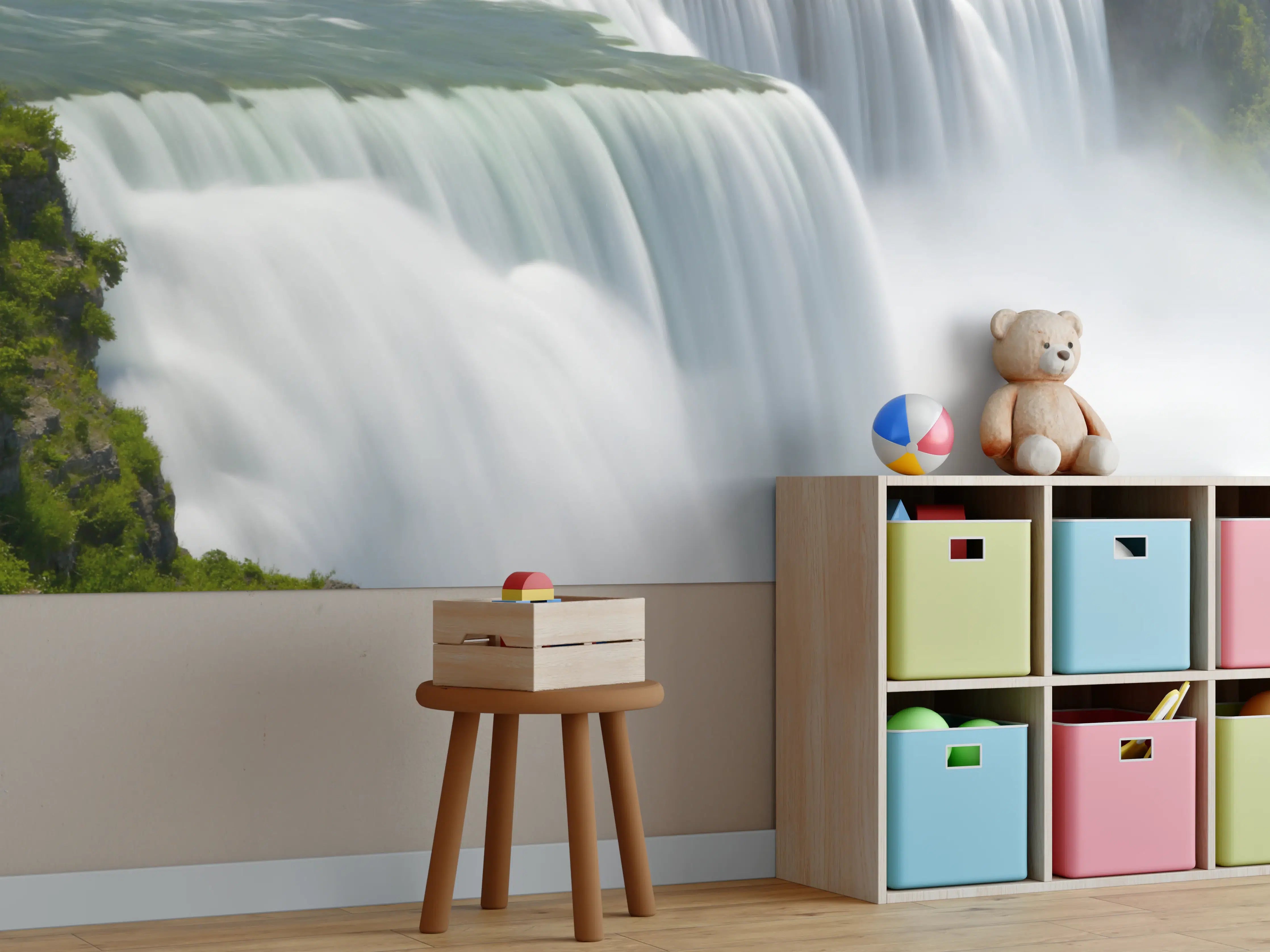 Kinderzimmer Wandgestaltung - Majestätischer Wasserfall mit üppiger Vegetation