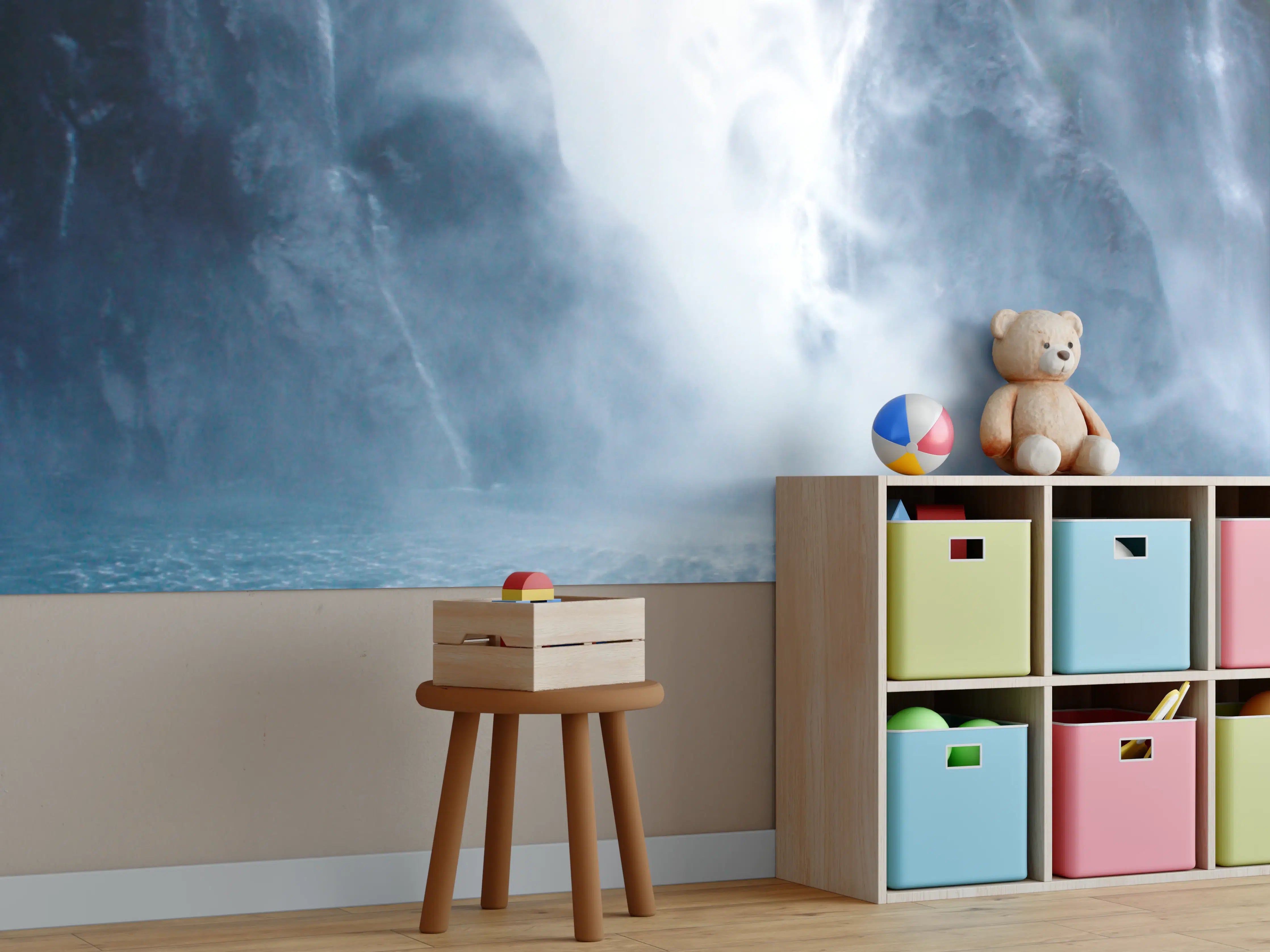 Kinderzimmer Wandgestaltung - Majestatischer Wasserfall mit Türkisfarbenem Wasser